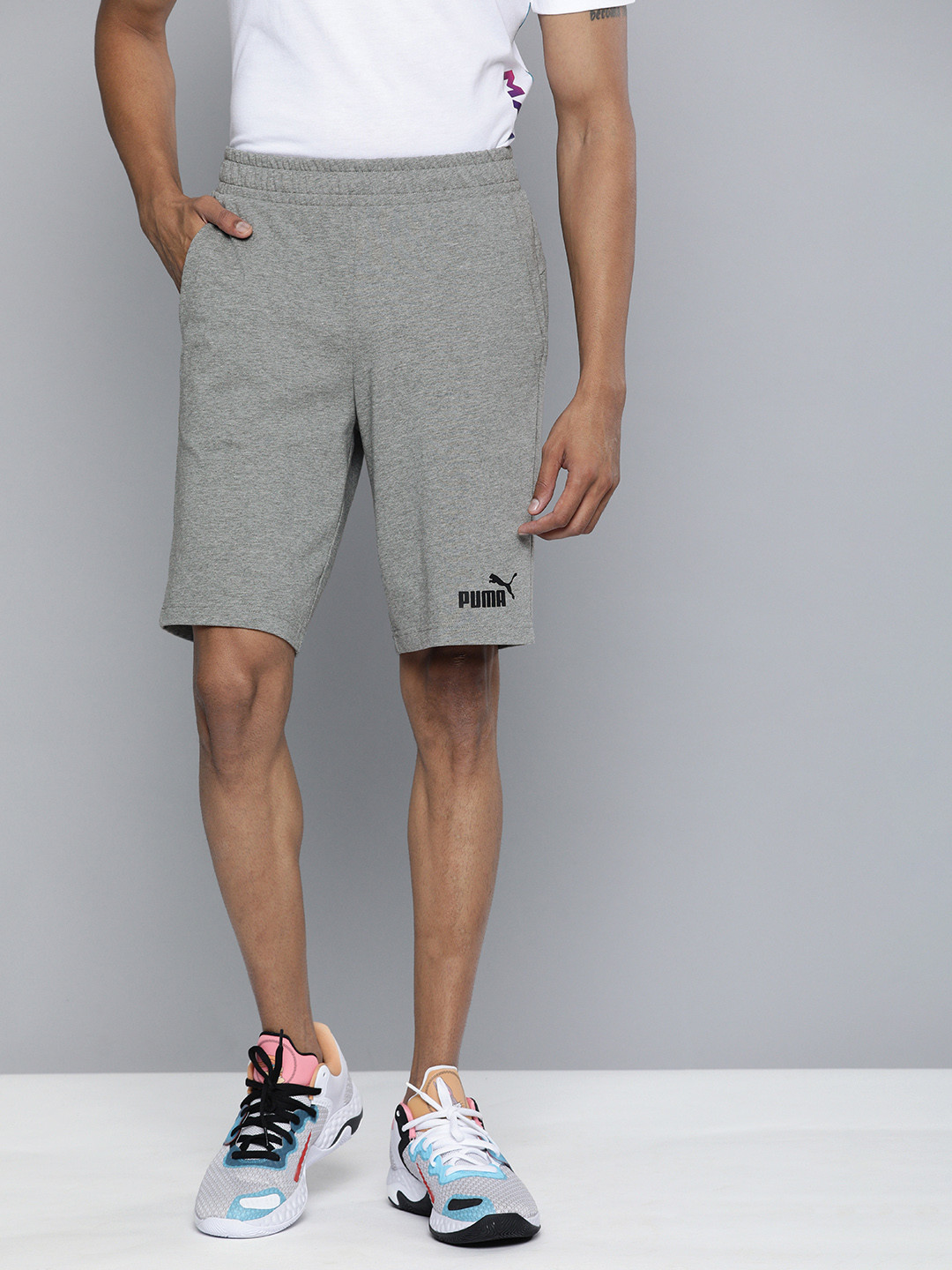 Puma Men Grey Melange Essentials Jersey Sports Shorts