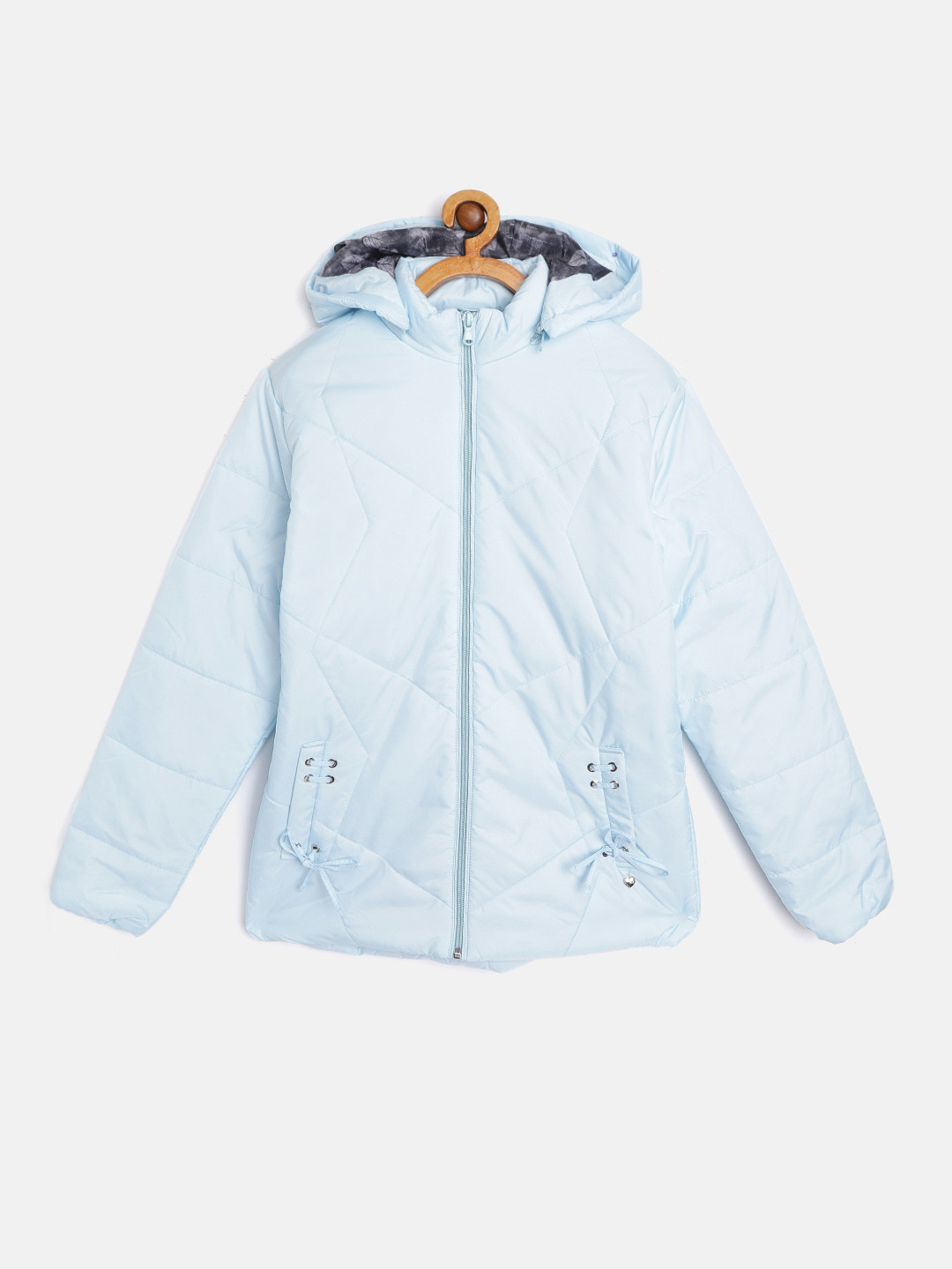 Monte Carlo Girls Blue Solid Detachable Hood Padded Jacket