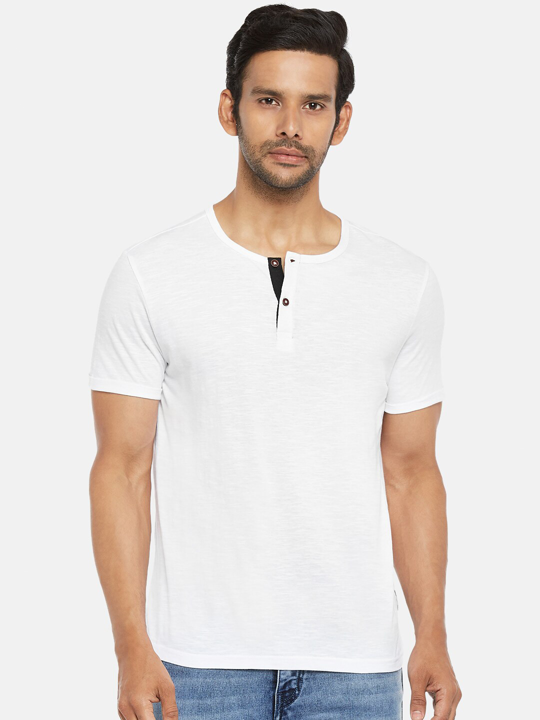 People Men Off White Henley Neck Cotton T-shirt