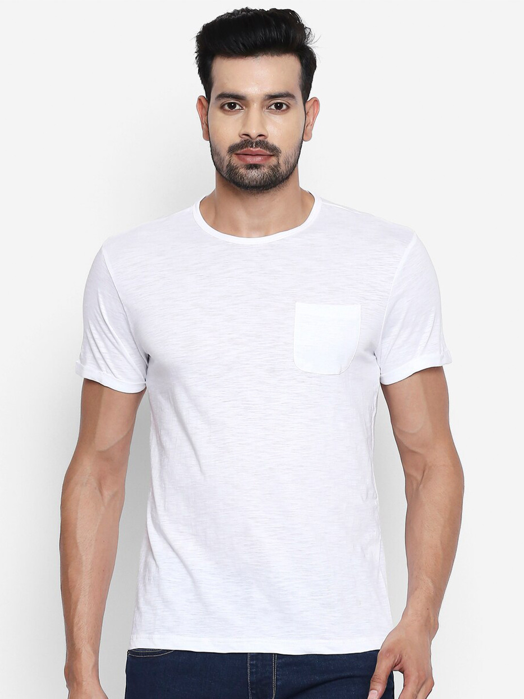 People Men White Pockets Cotton T-shirt