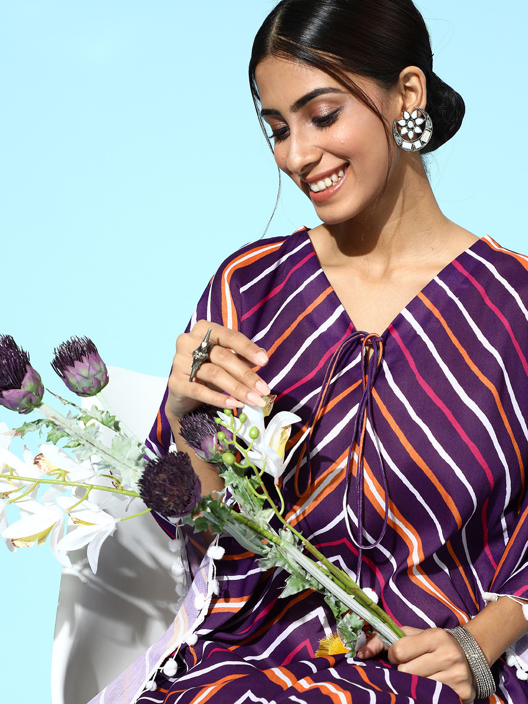 Varanga Trendy Purple and White Silk Blend Kurta Set