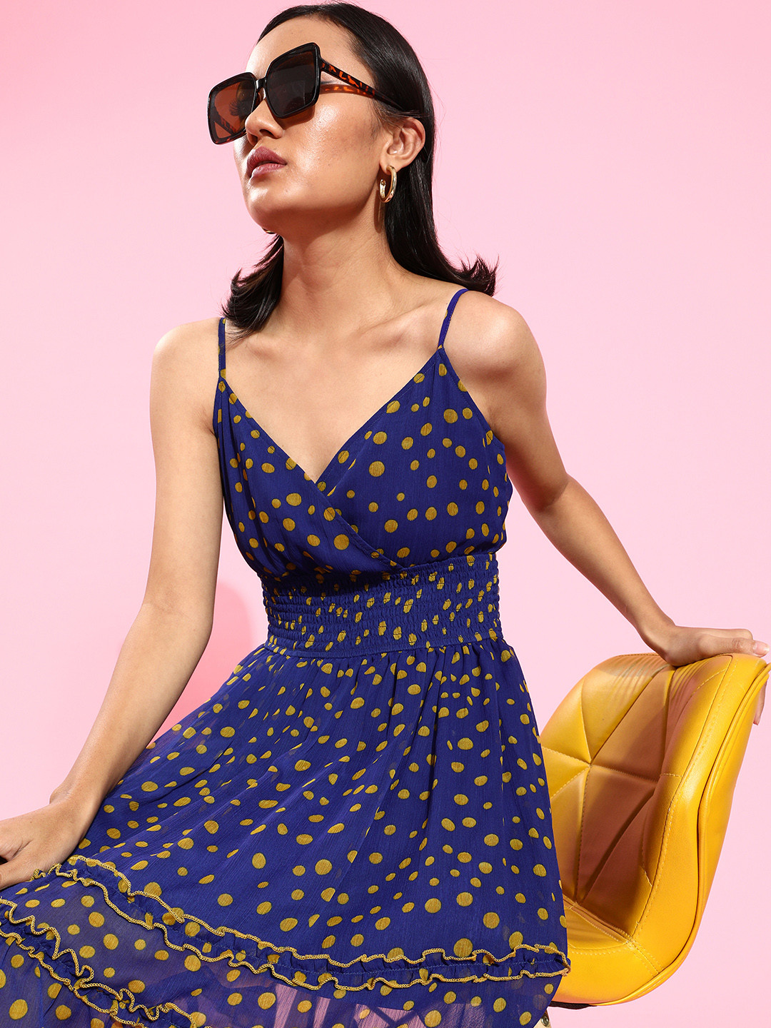 Antheaa Women Lovely Olive Polka Dots Dress