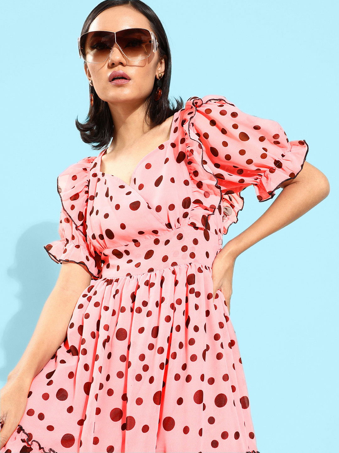 Antheaa Pink Georgette Mini Dress