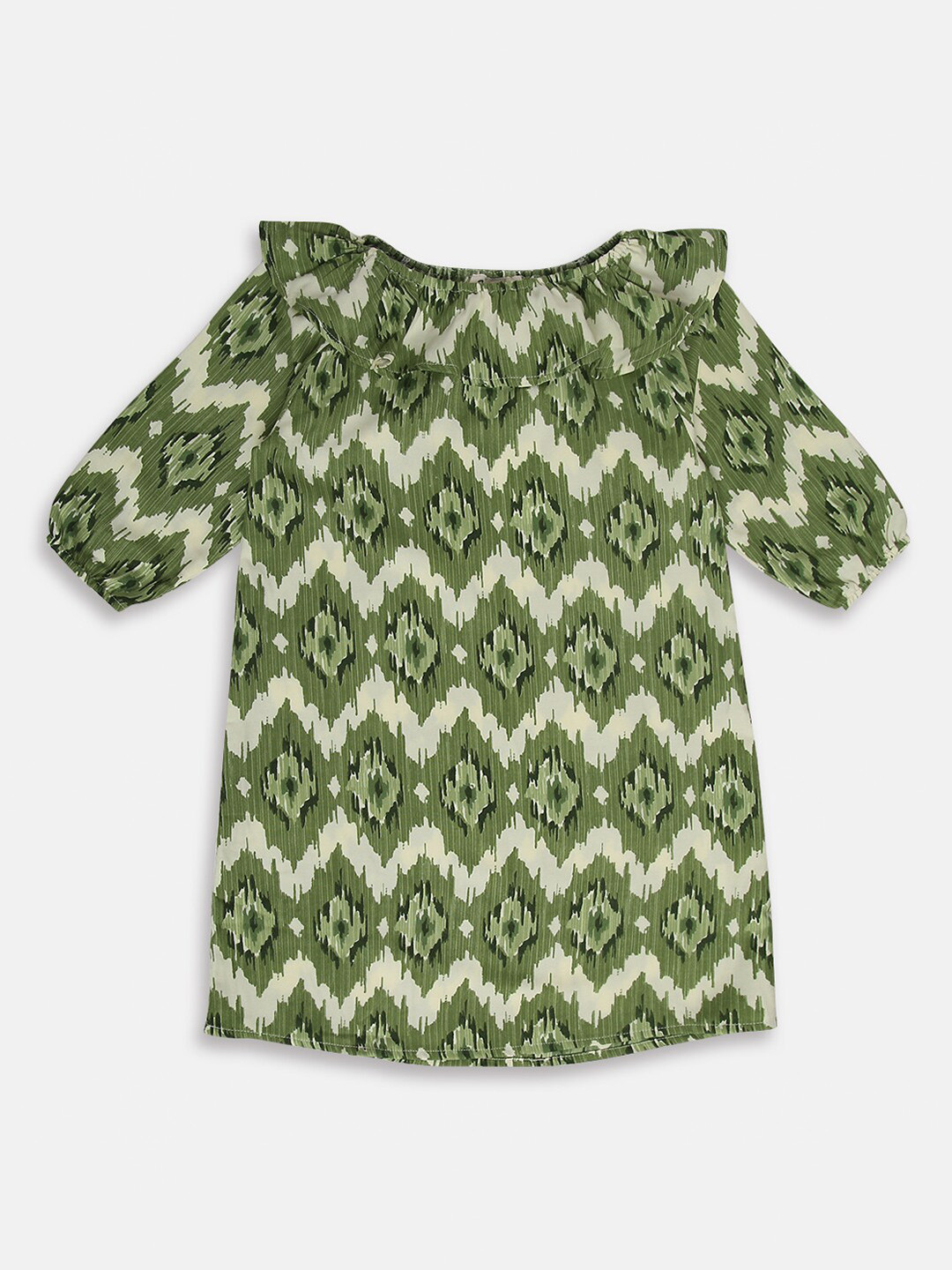 am ma Green & Cream-Coloured Regular Top