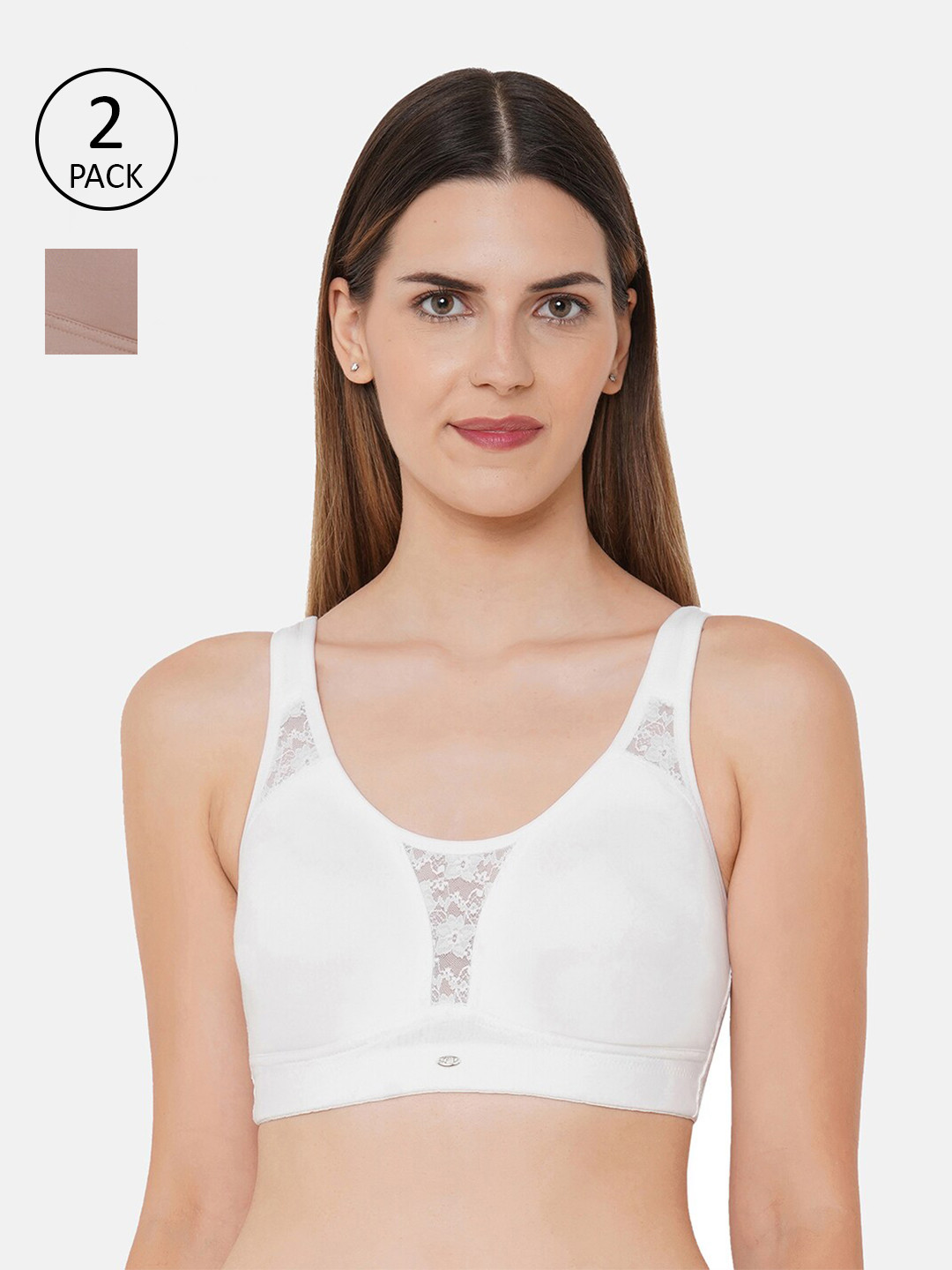 Soie Pack Of 2 Non Padded Non-Wired Full Coverage Stretch Cotton Minimizer Bras