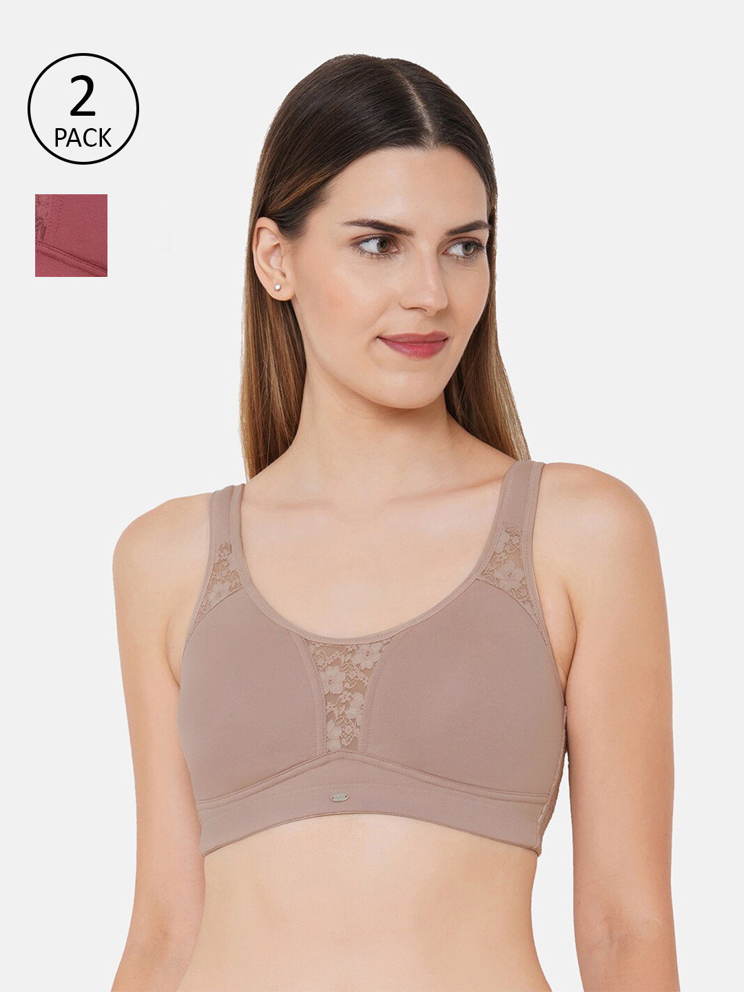Soie Beige Non Padded Non-Wired Full Coverage Stretch Cotton Minimizer Bra-Pack of 2