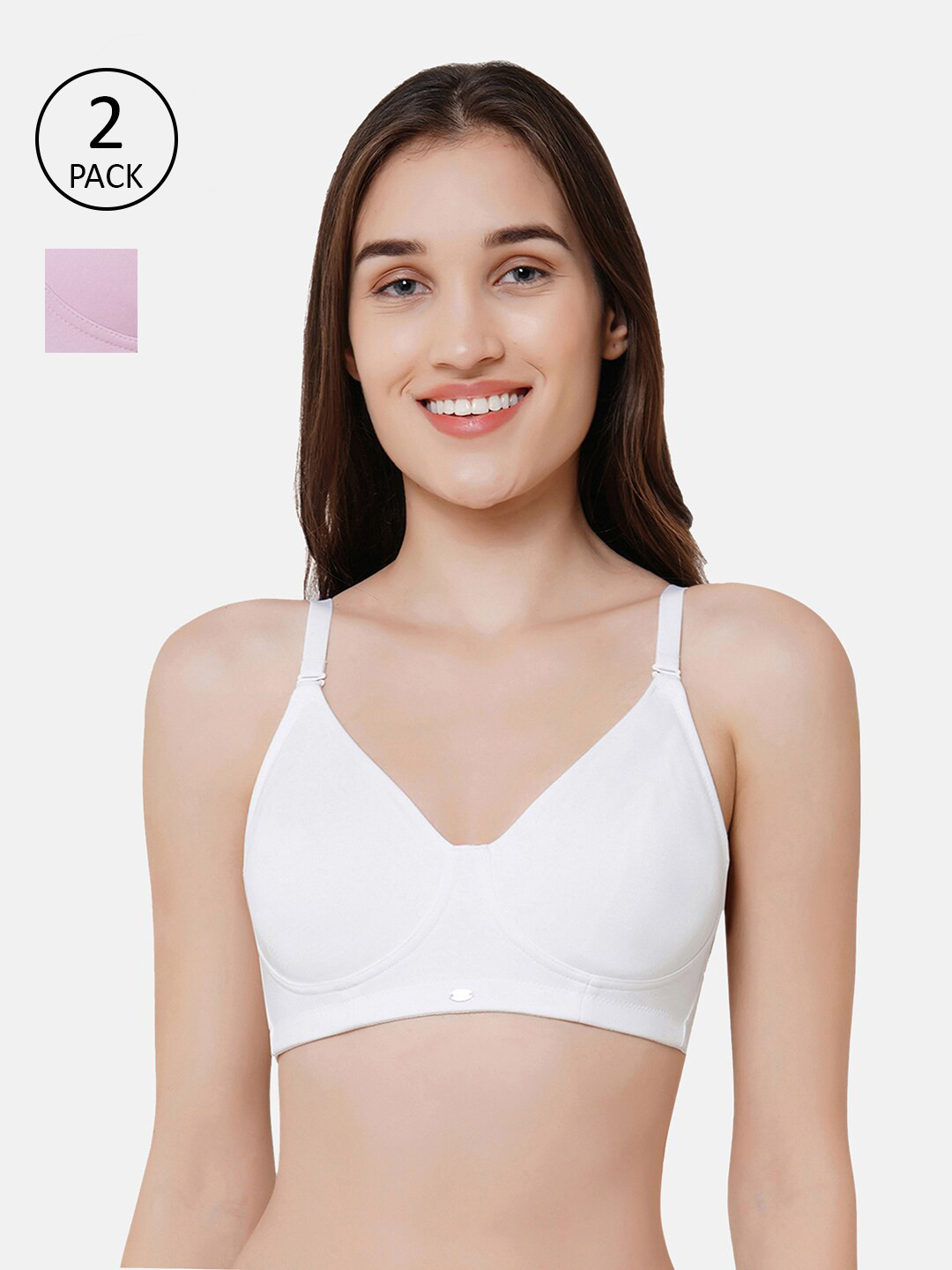 SOIE Women Non Padded Non-Wired Full Coverage Stretch Cotton T-shirt Bra-Pack of 2