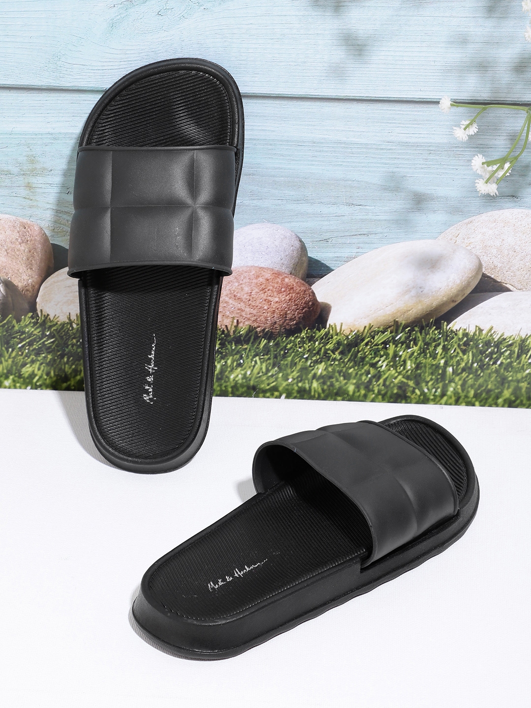 Buy Mast Harbour Women Black Quilted Sliders Flip Flops for