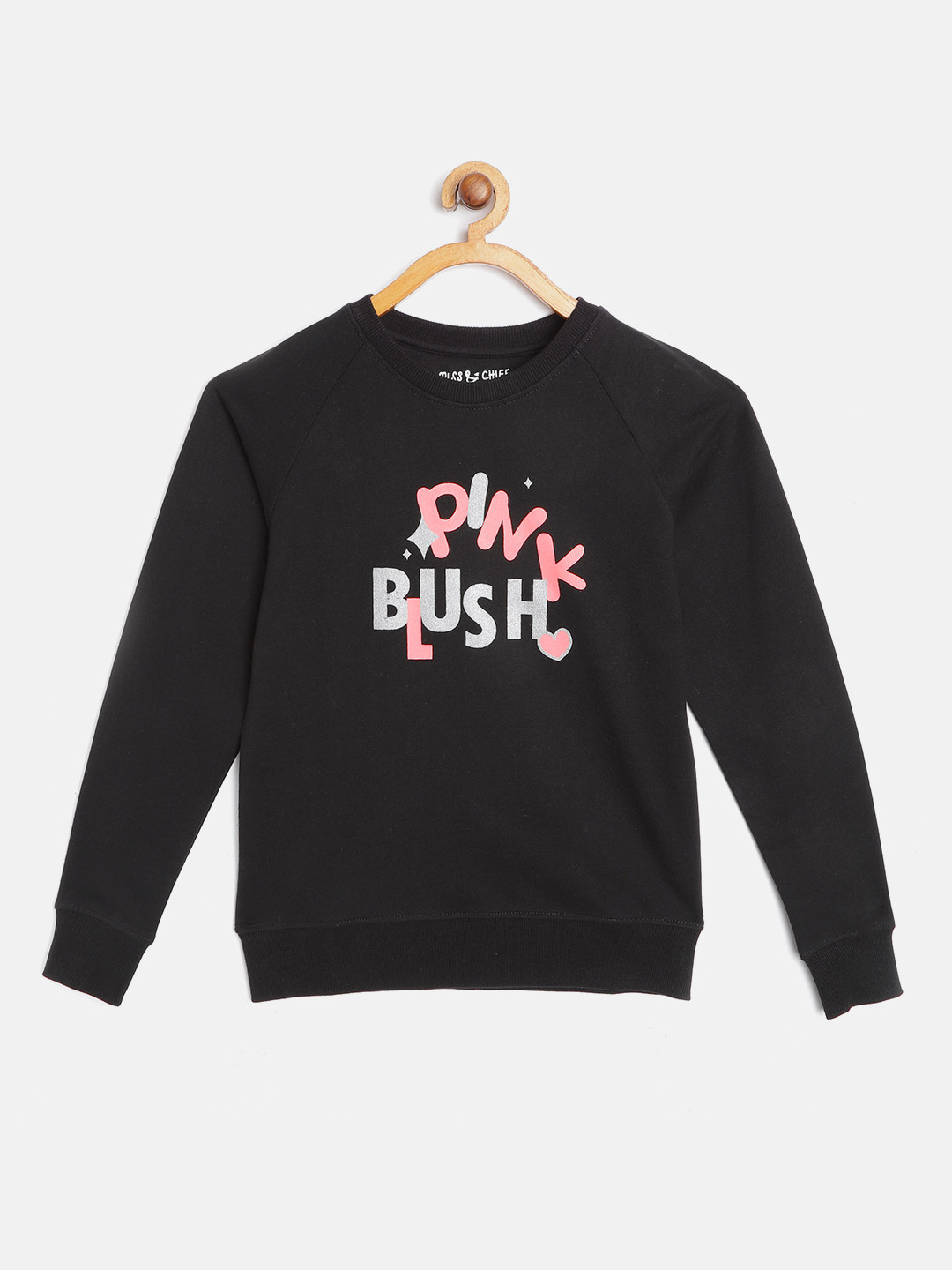 Miss & Chief Girls Black & Pink Pure Cotton Printed Sweatshirt