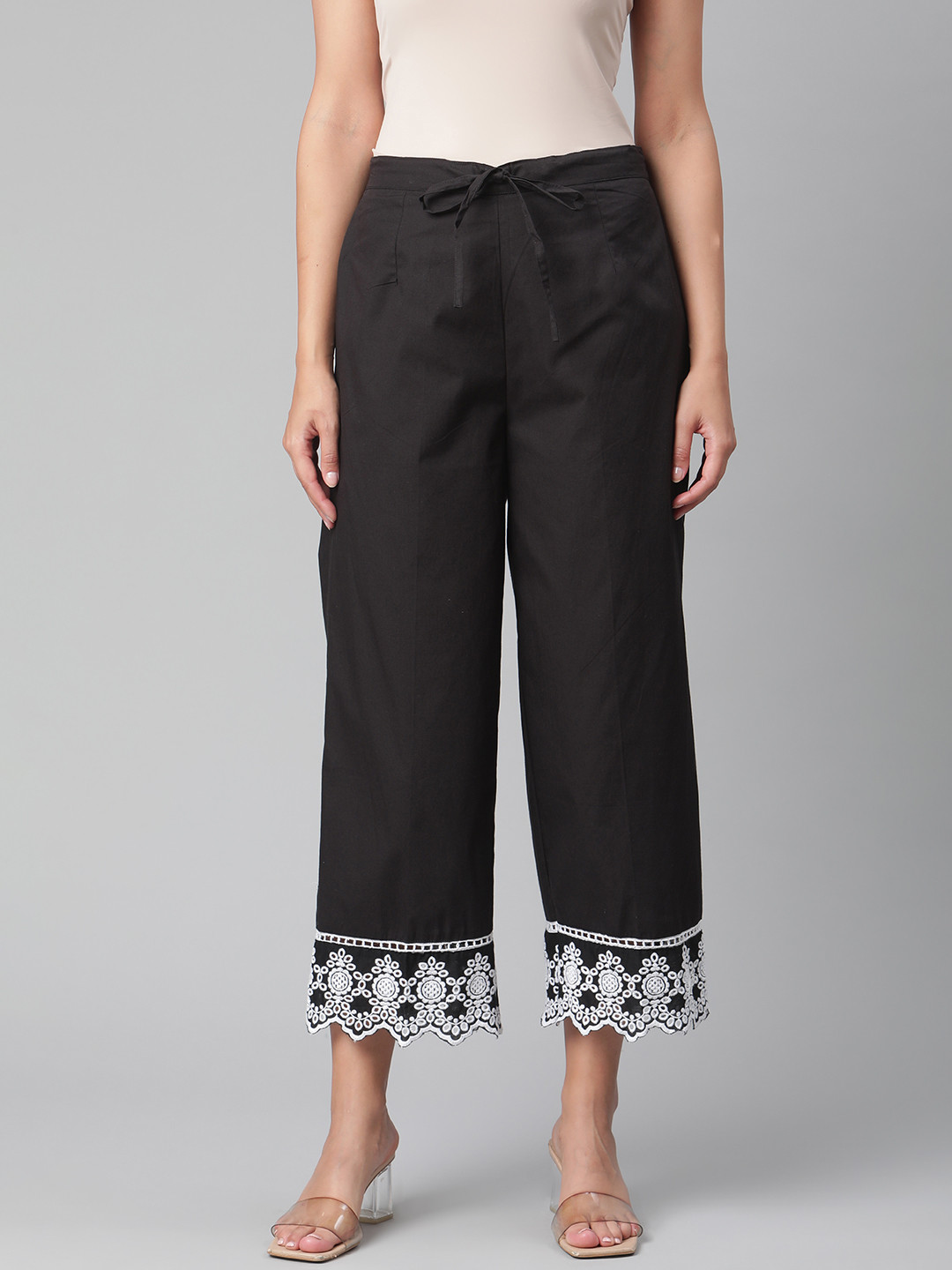 Laado - Pamper Yourself Women Black Hem Design Palazzos