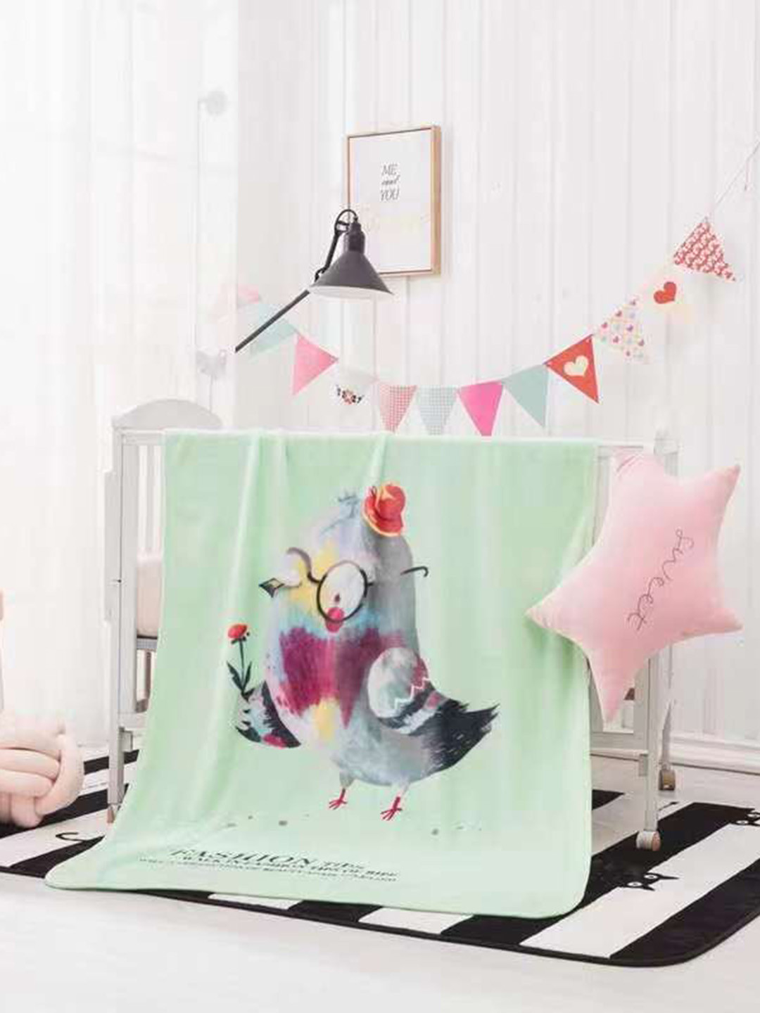 Butterthief Kids Green Cartoon Characters Microfiber AC Room 233 GSM Single Bed Blanket