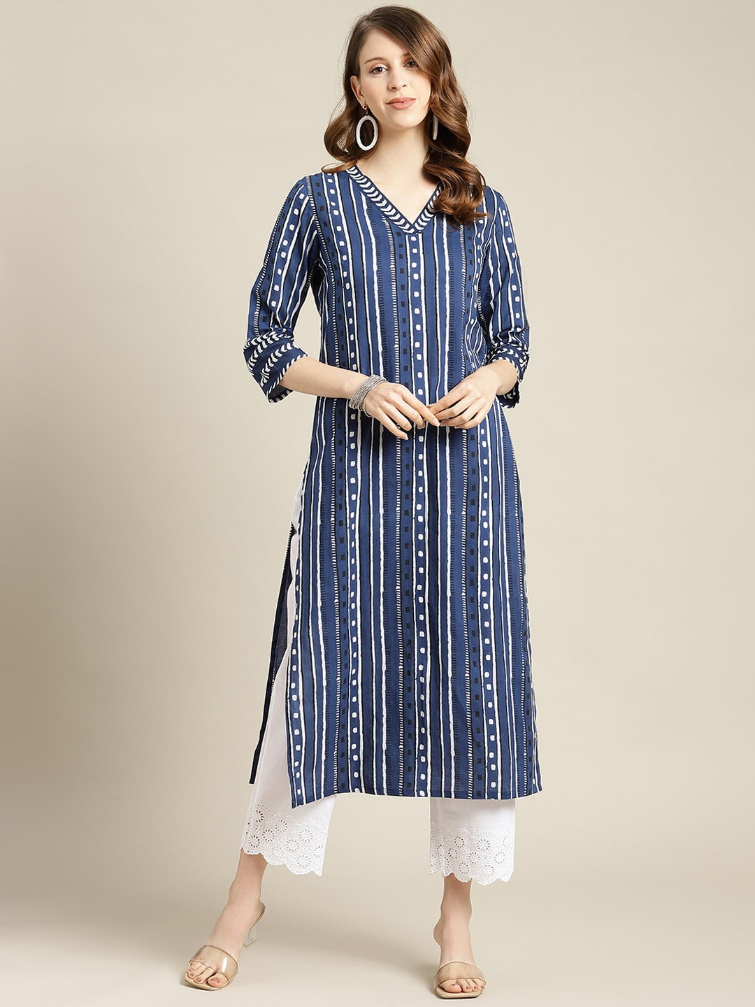 Varanga Women Blue Geometric Printed Kurta