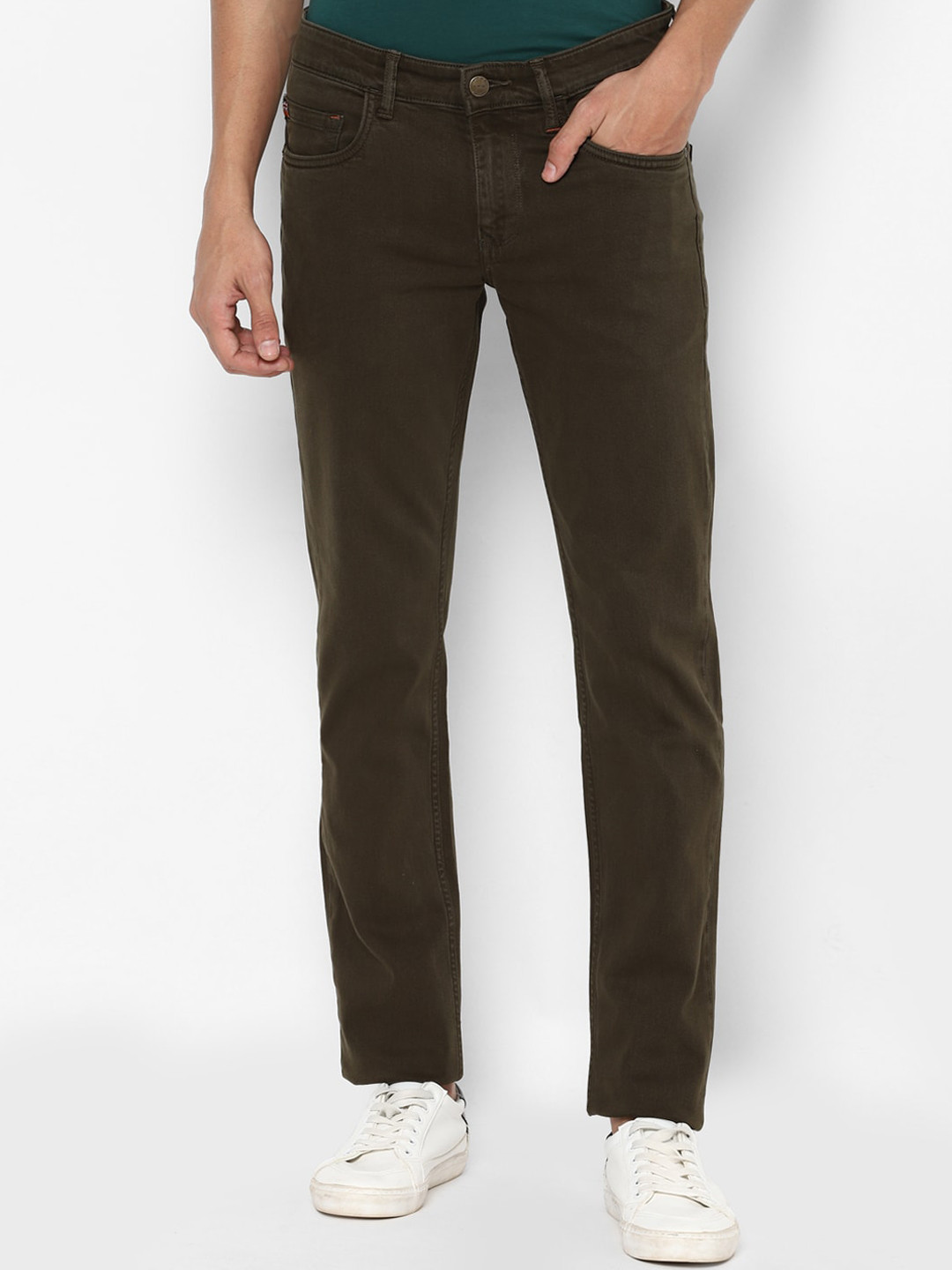 SIMON CARTER LONDON Men Olive Green Slim Fit Jeans