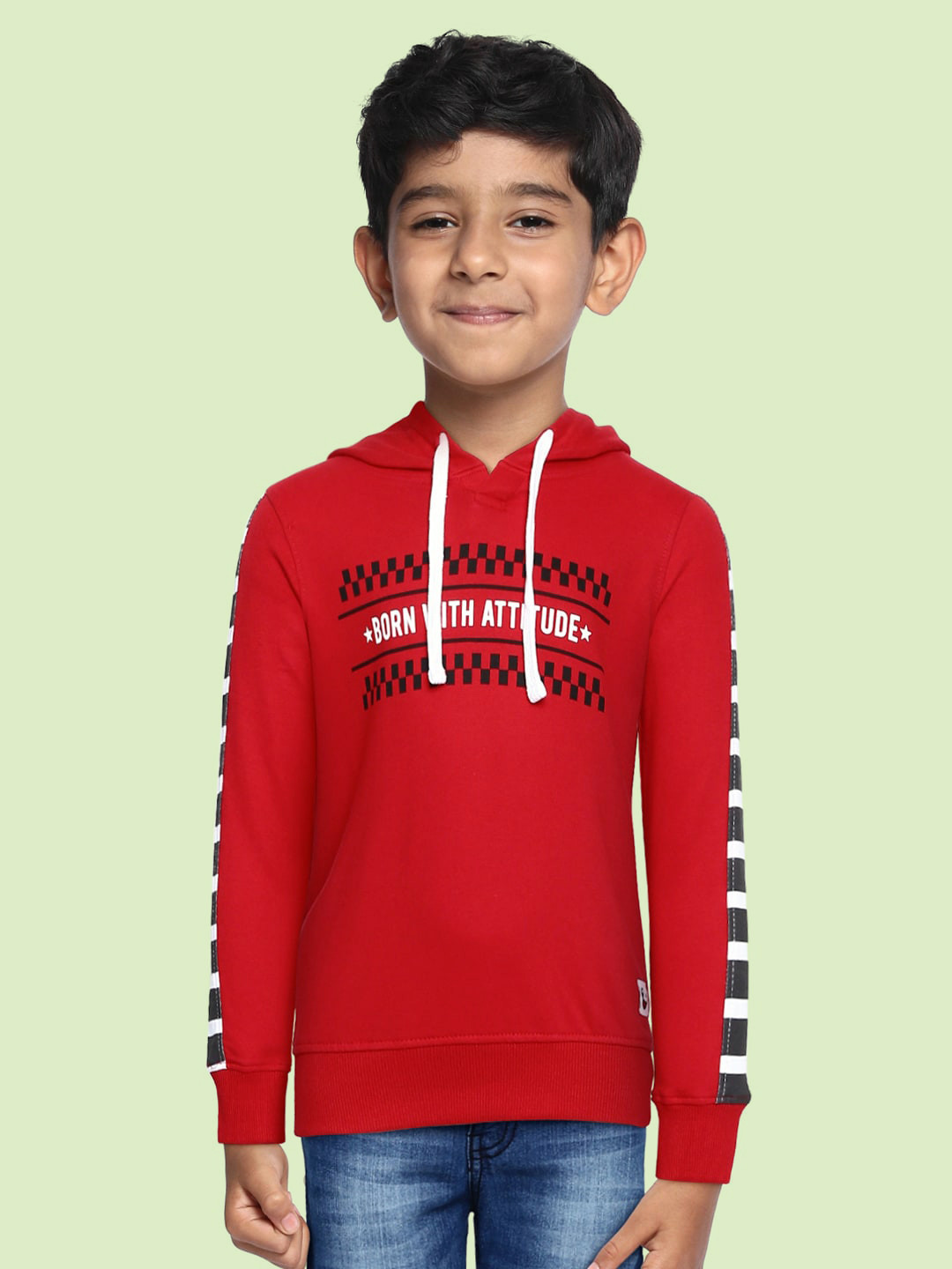 Miss & Chief Boys Red Printed Hooded Sweatshirt