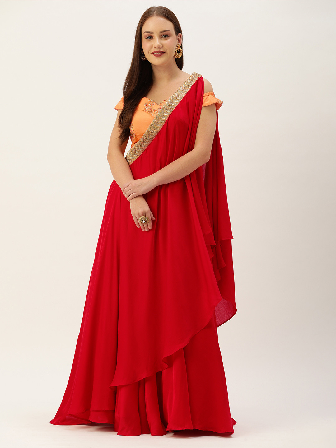 Ethnovog Peach-Coloured  Red Made to Measure Lehenga Set