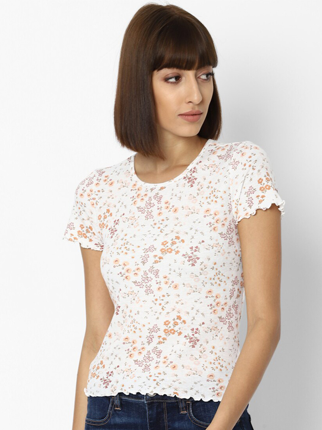 AMERICAN EAGLE OUTFITTERS Women Cream Printed Slim Fit T-shirt