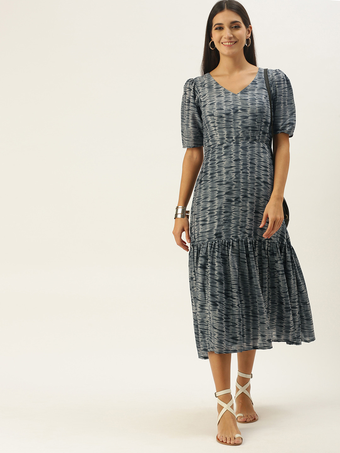 Ethnovog Grey A-Line Midi Dress