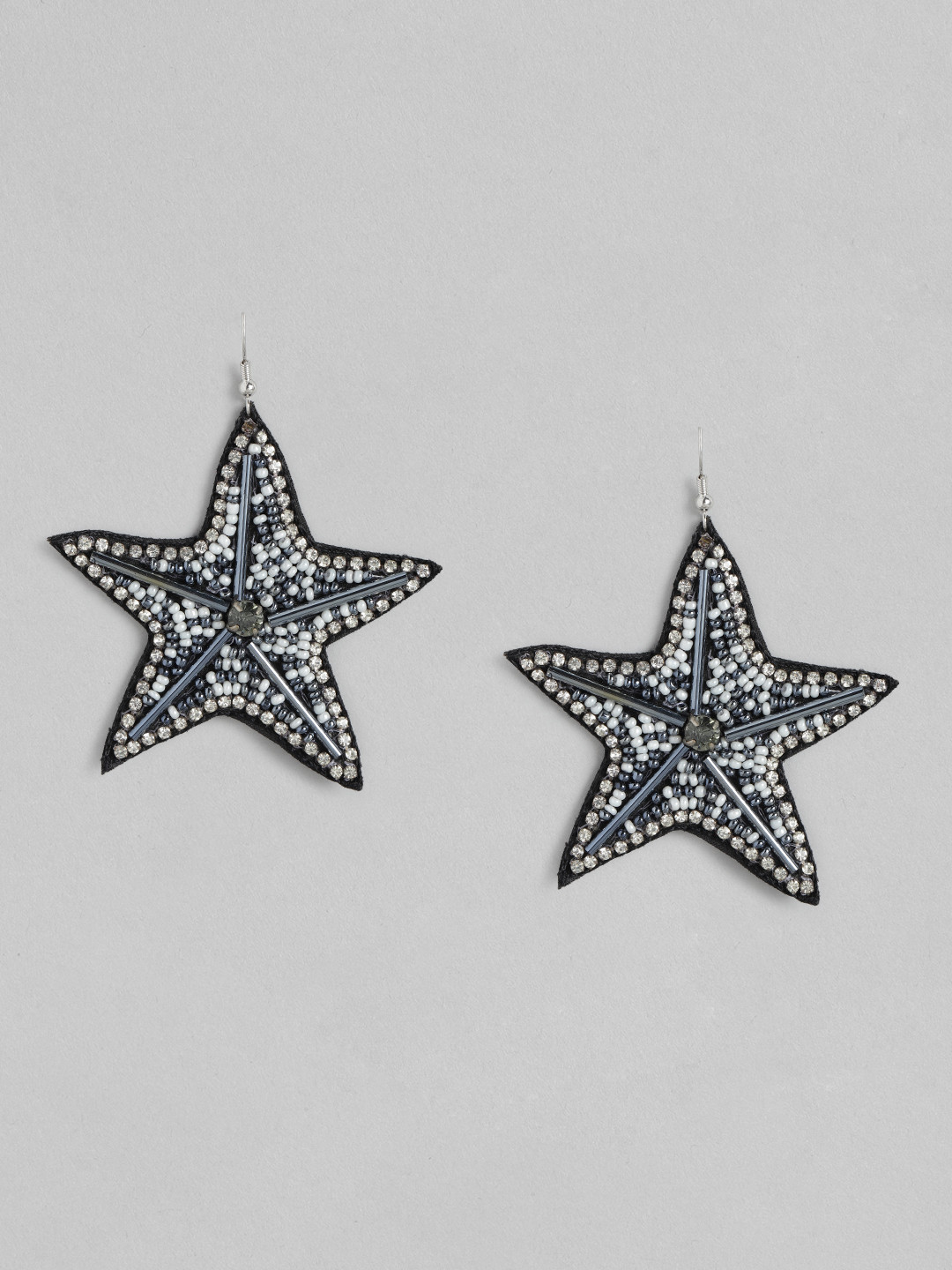 RICHEERA Black & Silver-Toned Star Shaped Drop Earrings