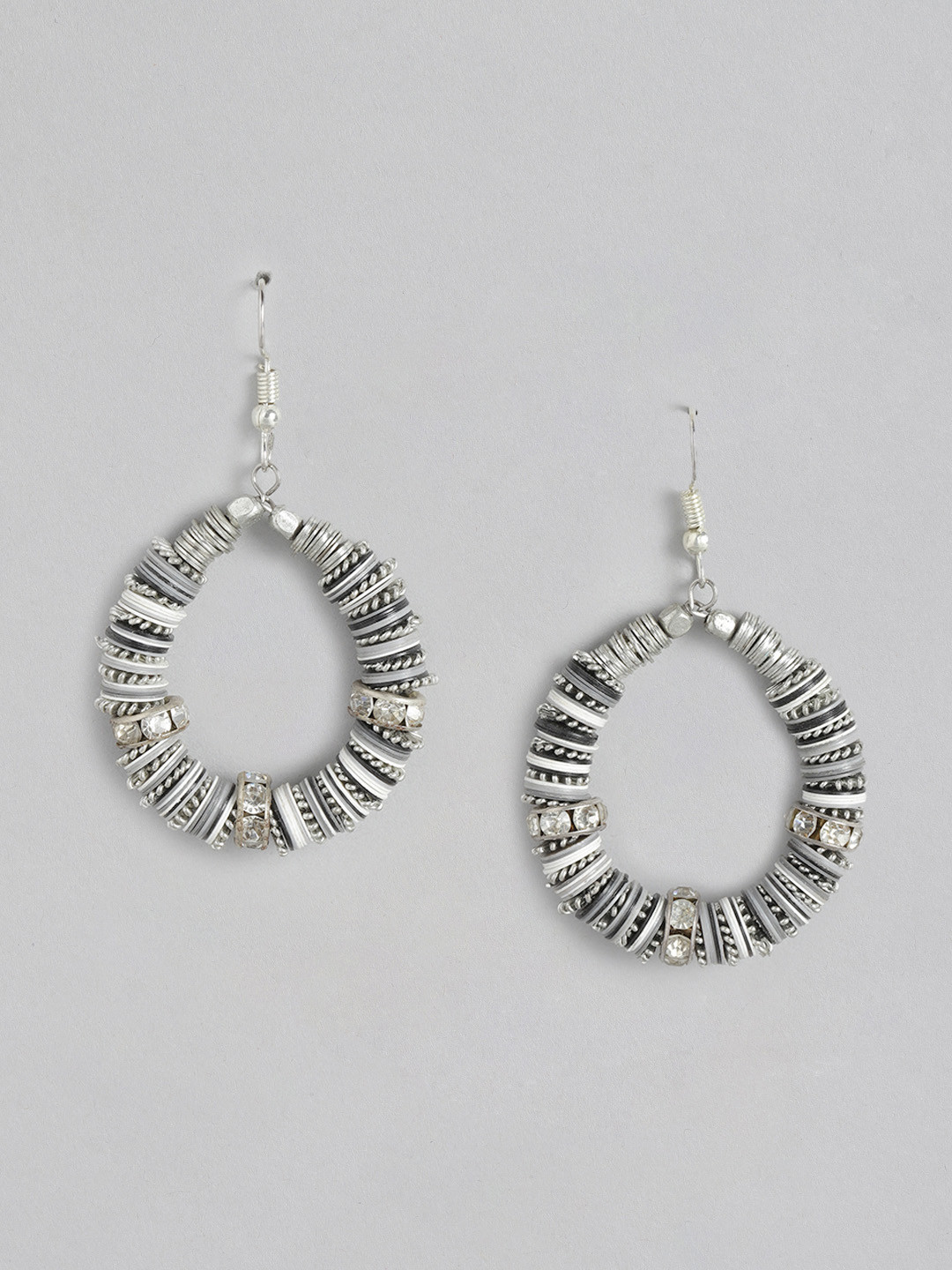 RICHEERA Grey & Silver-Toned Circular Drop Earrings