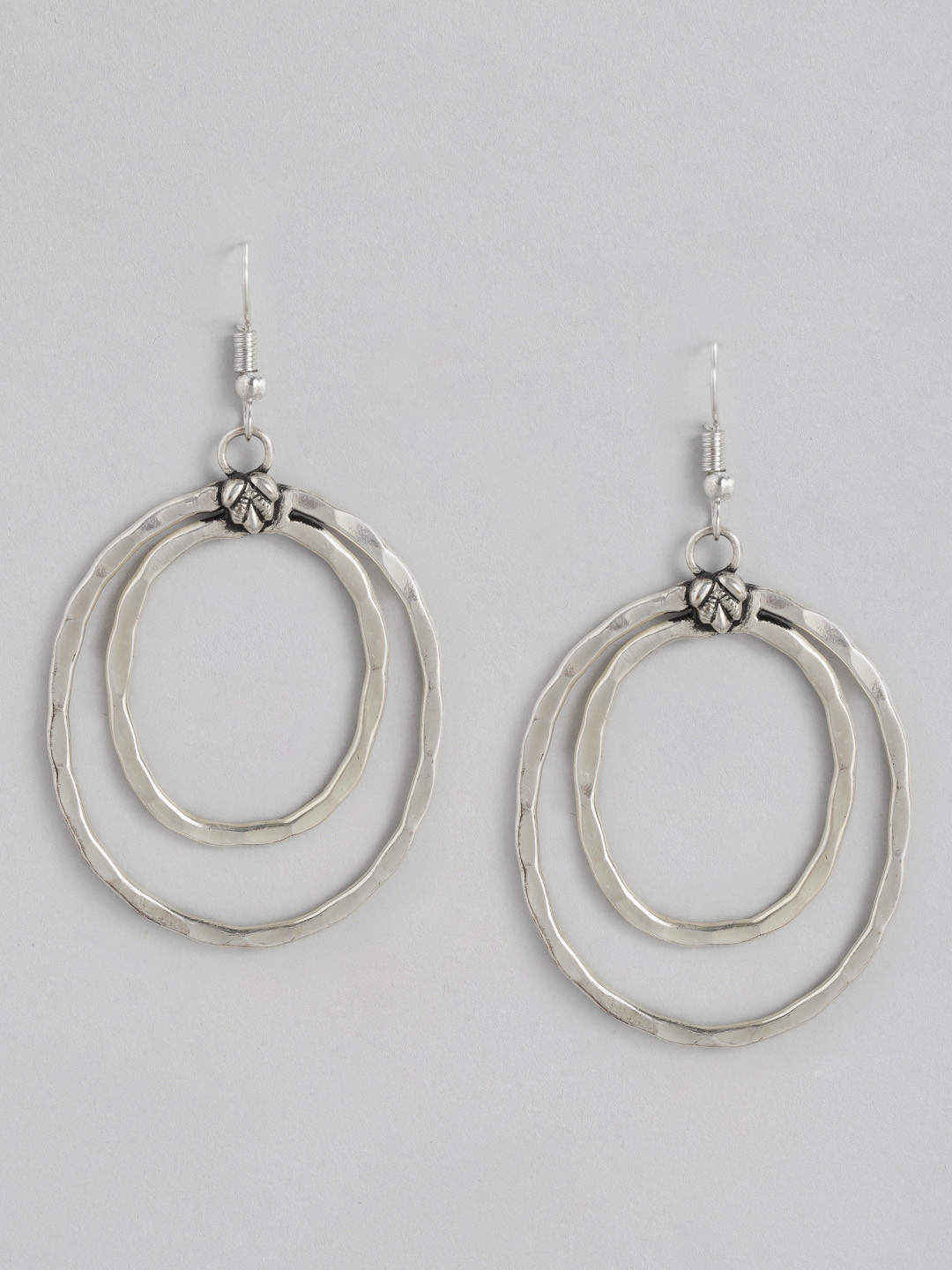 RICHEERA Silver-Toned Oval Drop Earrings