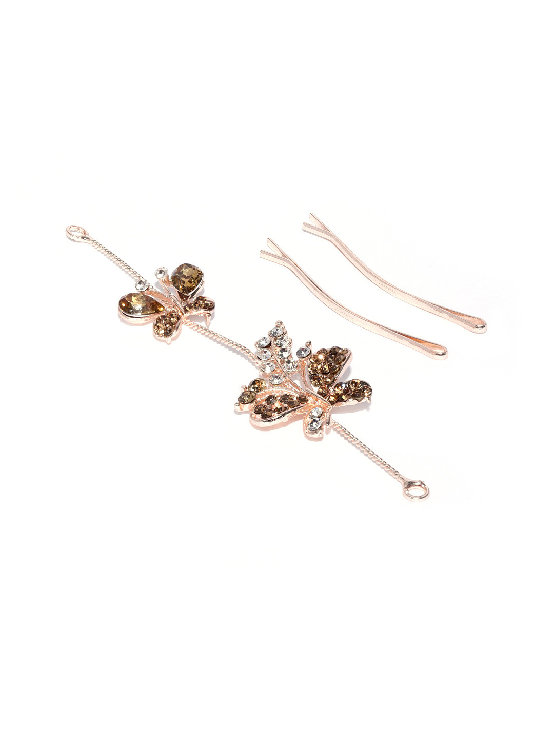 Kord Store Women Rose Gold Plated Stone Leaf Design Bridal Tiara