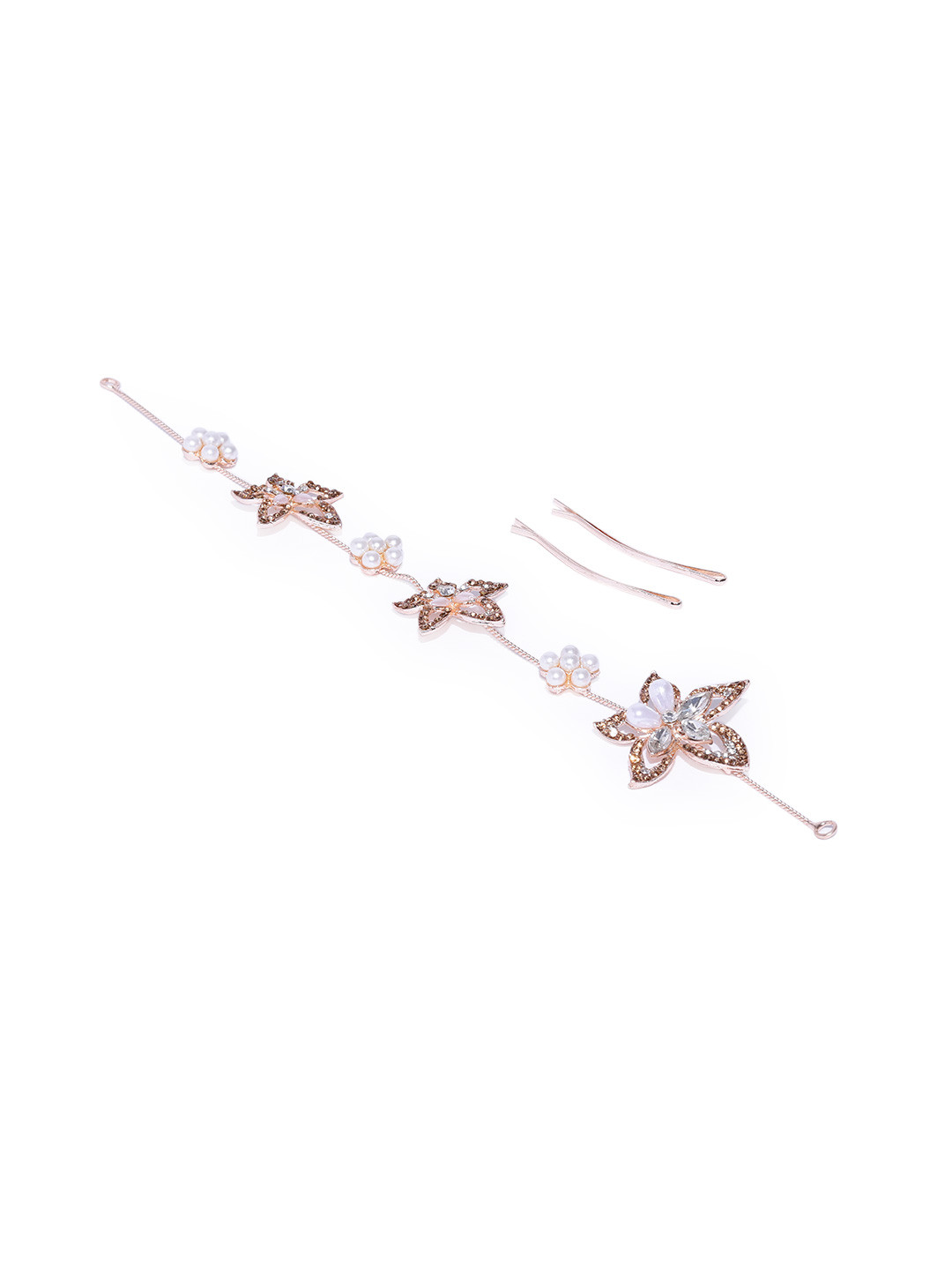 Kord Store Women Rose Gold Pearl and Flower Design Bridal Tiara