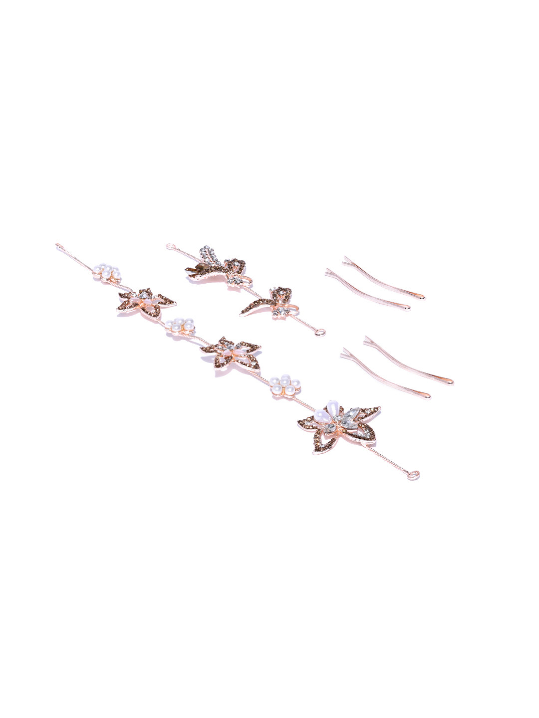 Kord Store Women Rose Gold Pearl and Flower Design Set Of 2 Tiara