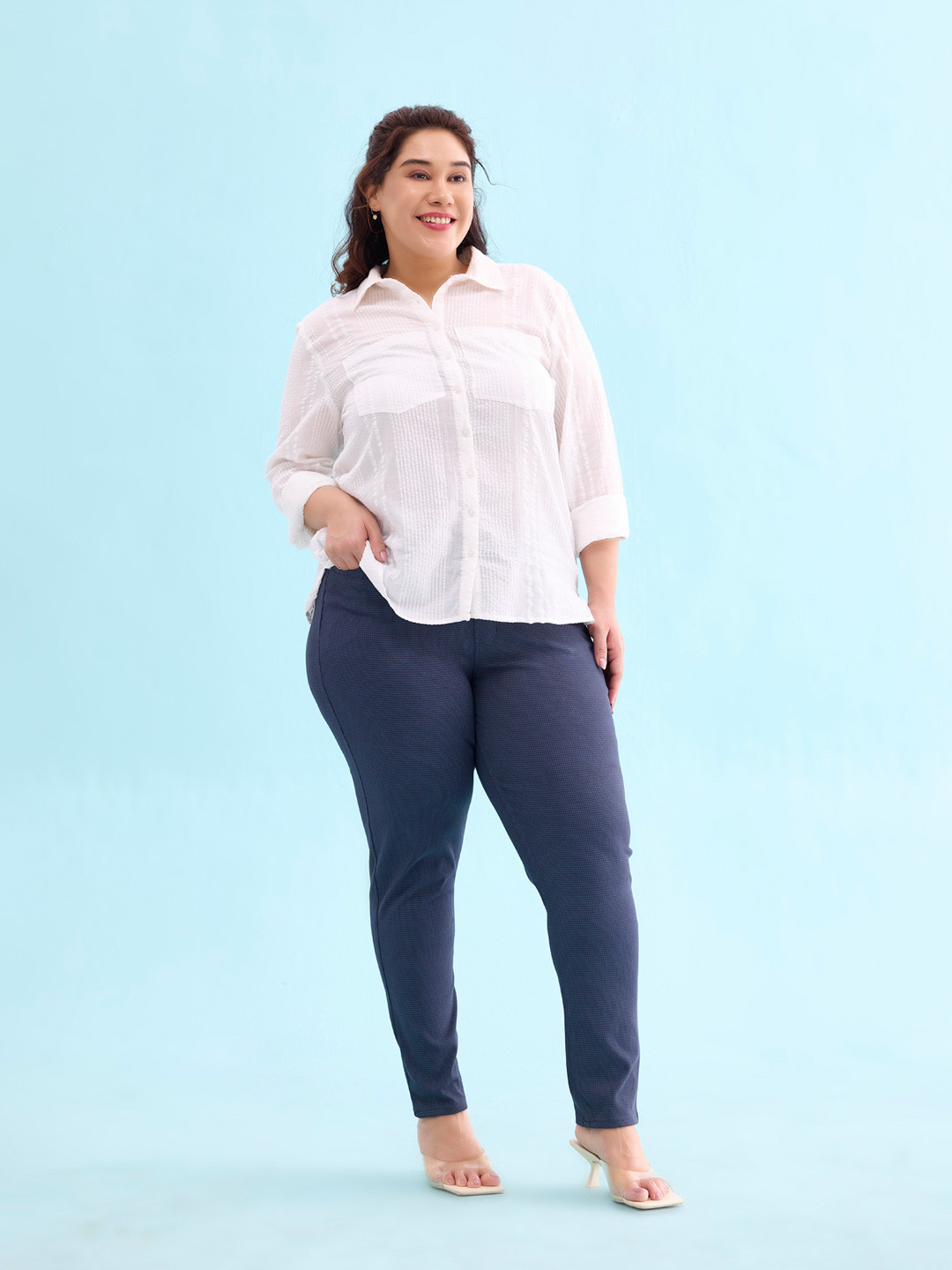 Go Colors Women Navy Blue Checked Super Stretch Slim-Fit Jeggings