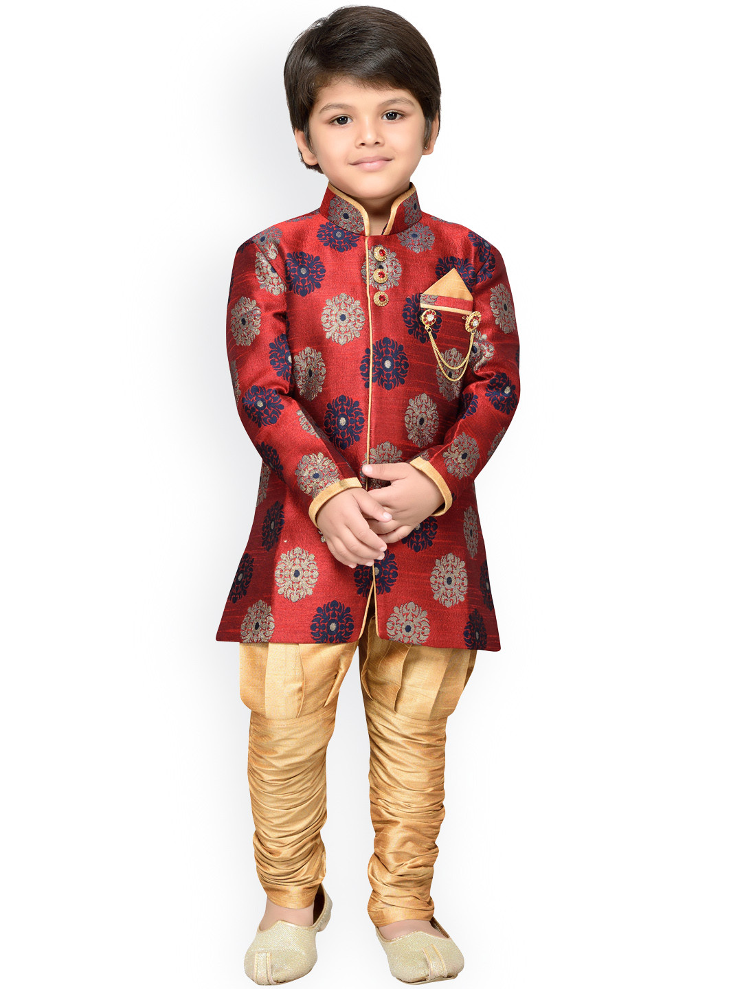 Aj DEZInES Boys Maroon & Cream-Coloured Sherwani