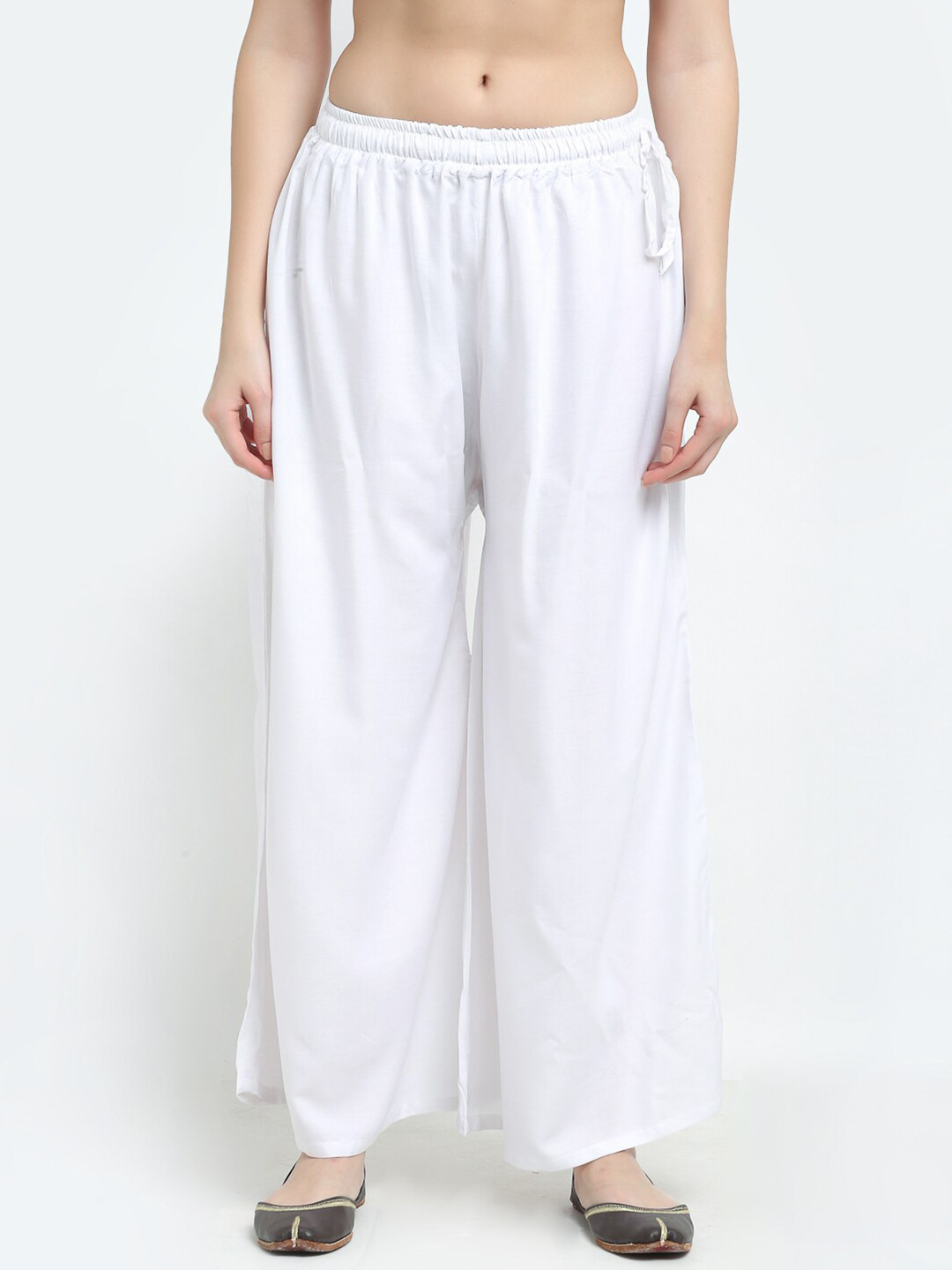 TAG 7 Women White Wide Leg Ethnic Palazzos