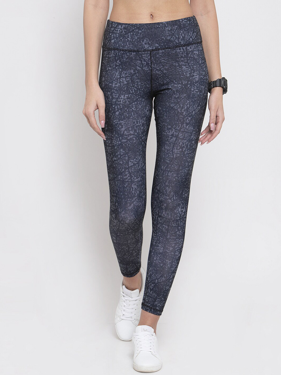 Boston Club Women Black & Grey Printed Skinny-Fit Yoga & Gym Tights