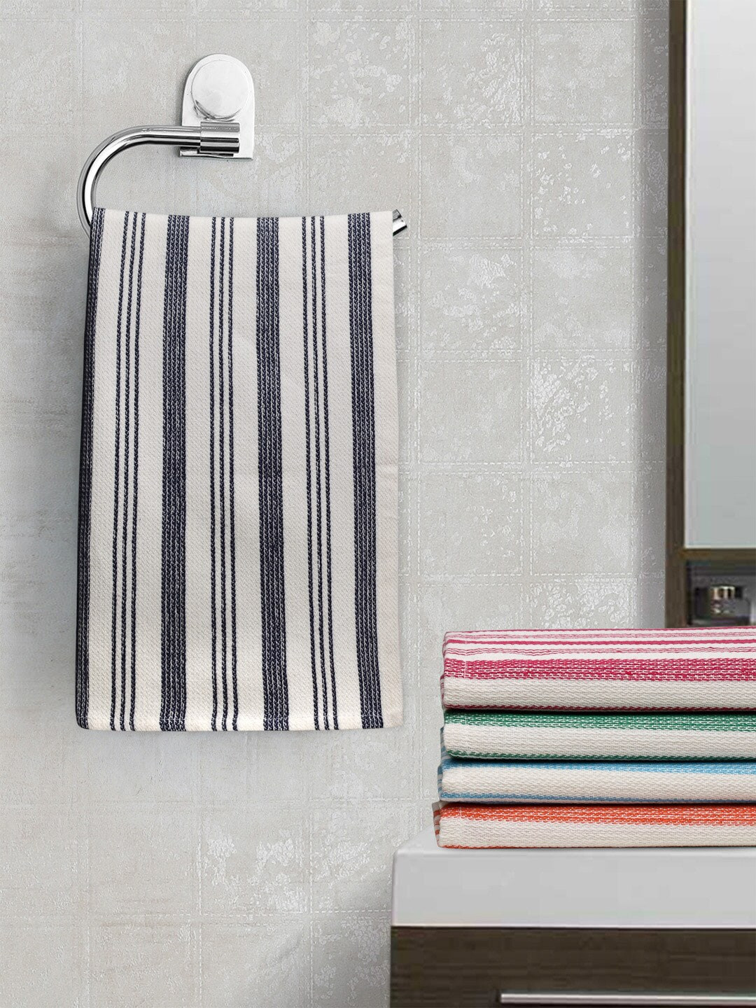 KLOTTHE Set Of 5 Striped 300 GSM Cotton Hand Towels