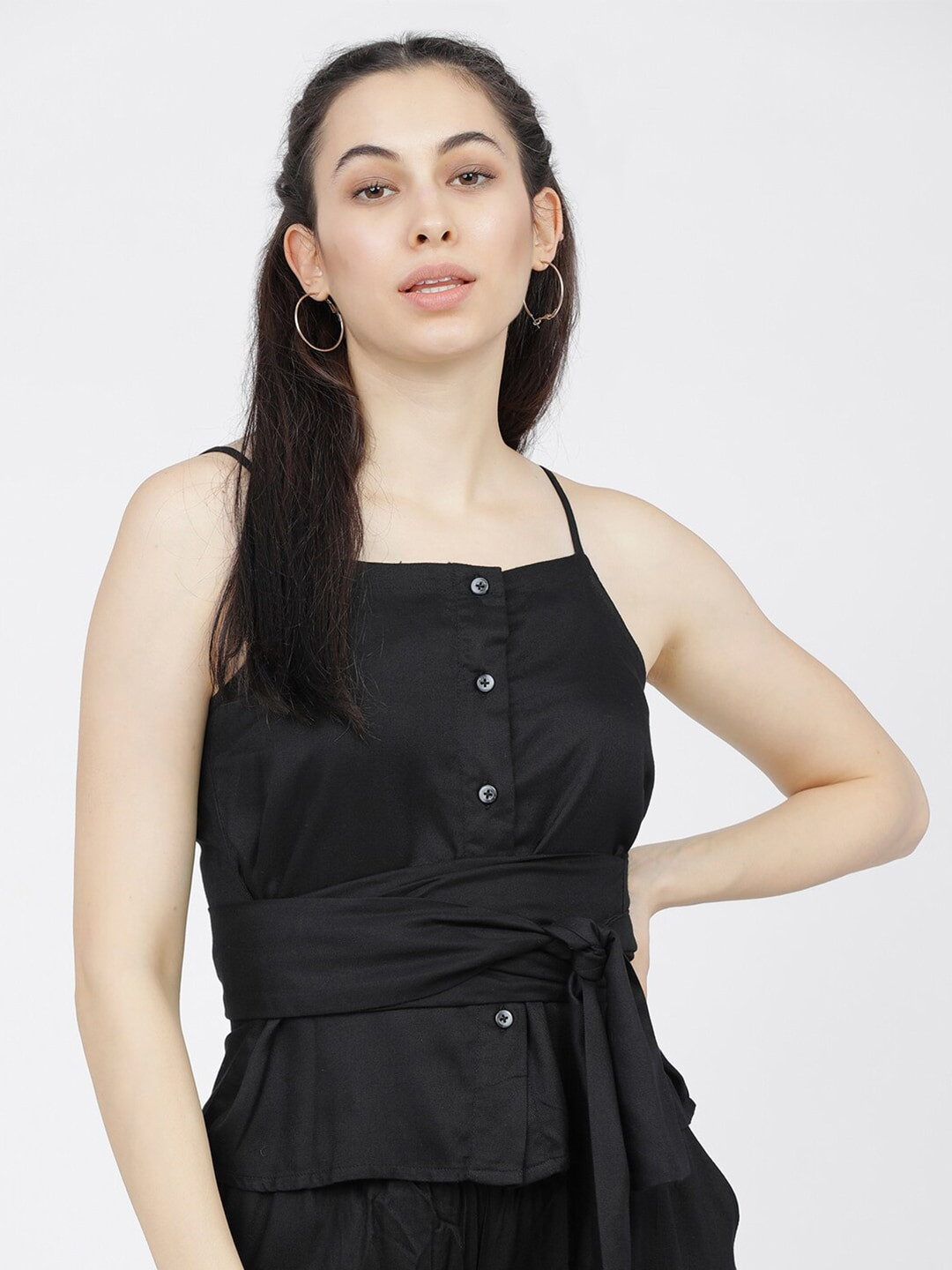 Tokyo Talkies Women Black Tie Up Strappy Top