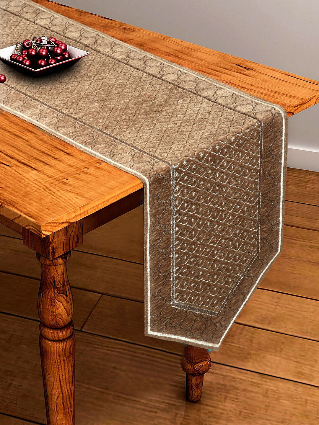 BELLA TRUE Brown Self Design Table Runner