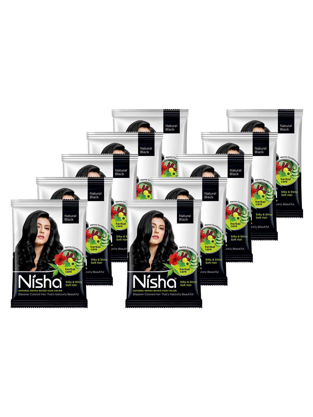 Nisha Pack of 10 Henna Based Hair Colour 250gm - Natural Black