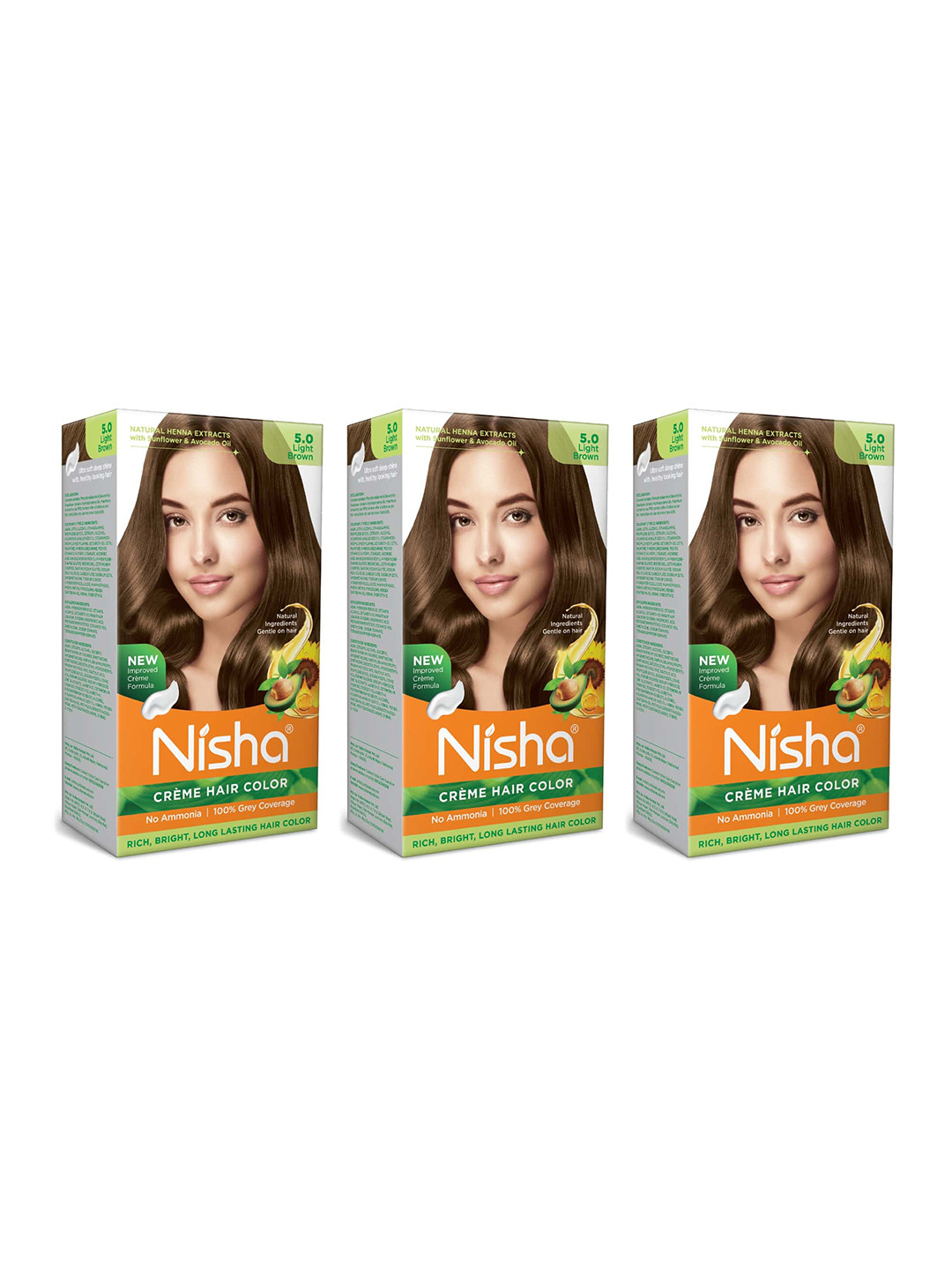 Nisha Set of 3 Creme Hair Colour 360g - Light Brown