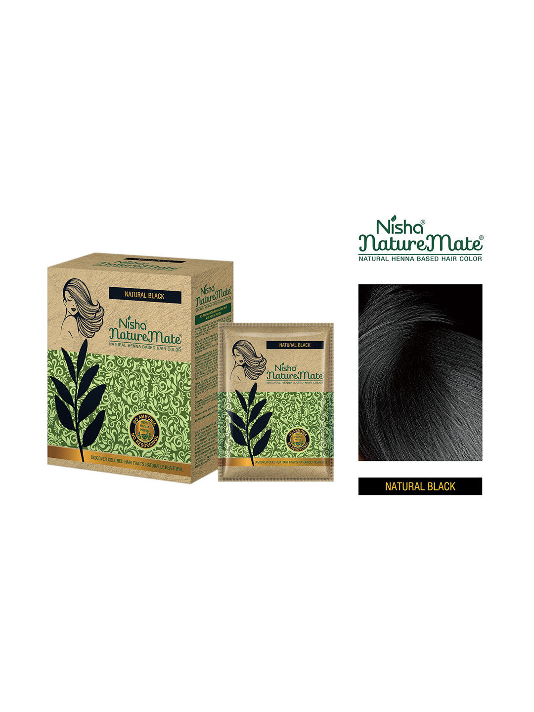 Nisha Set of 6 Sachet Nature Mate Henna Based Hair Colour 60gm - Natural Black