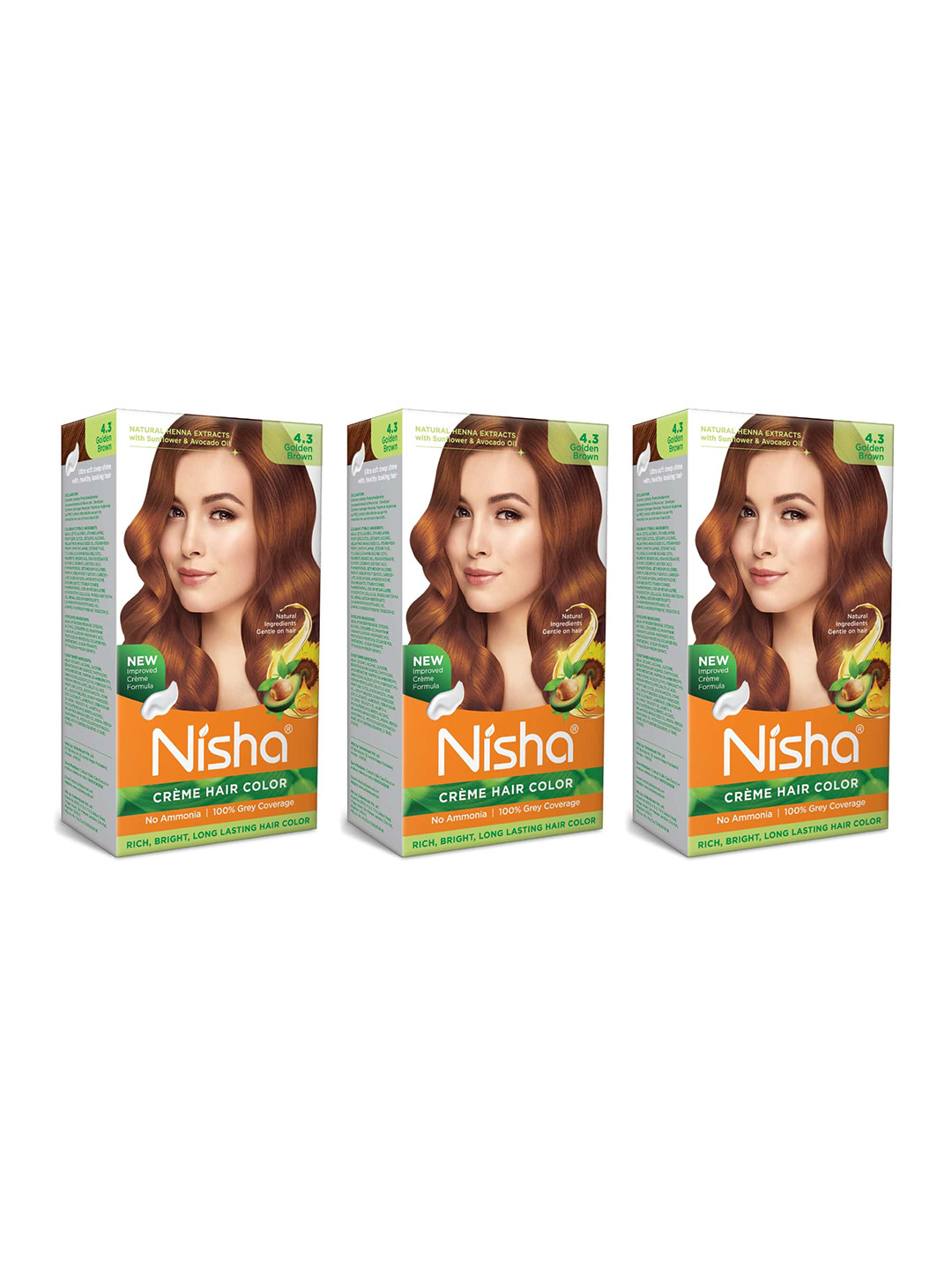 Nisha Pack of 3 Creme Hair Colour 360g - Golden Brown