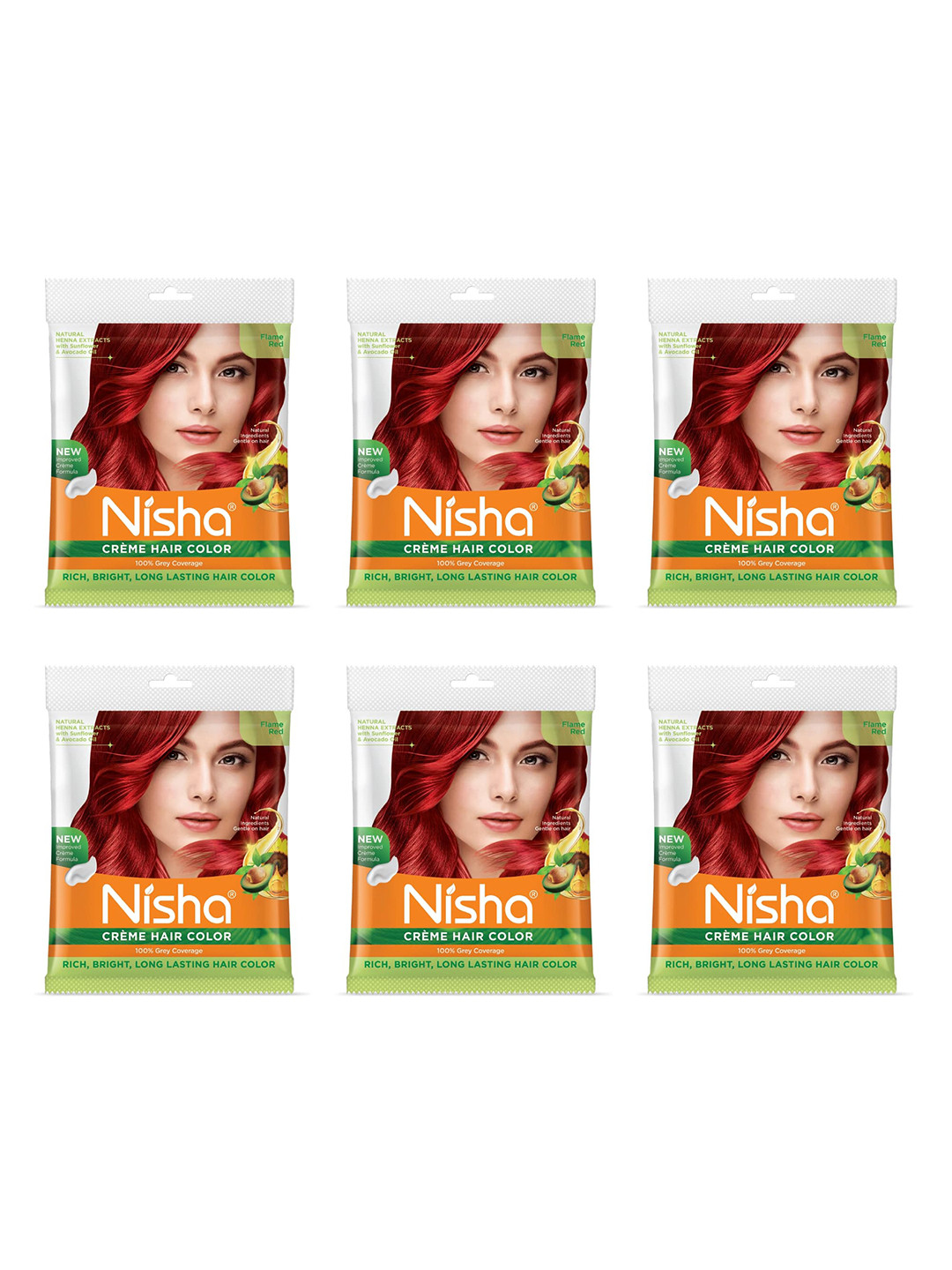 Nisha Pack of 6 Creme Hair Colour 300g - Flame Red