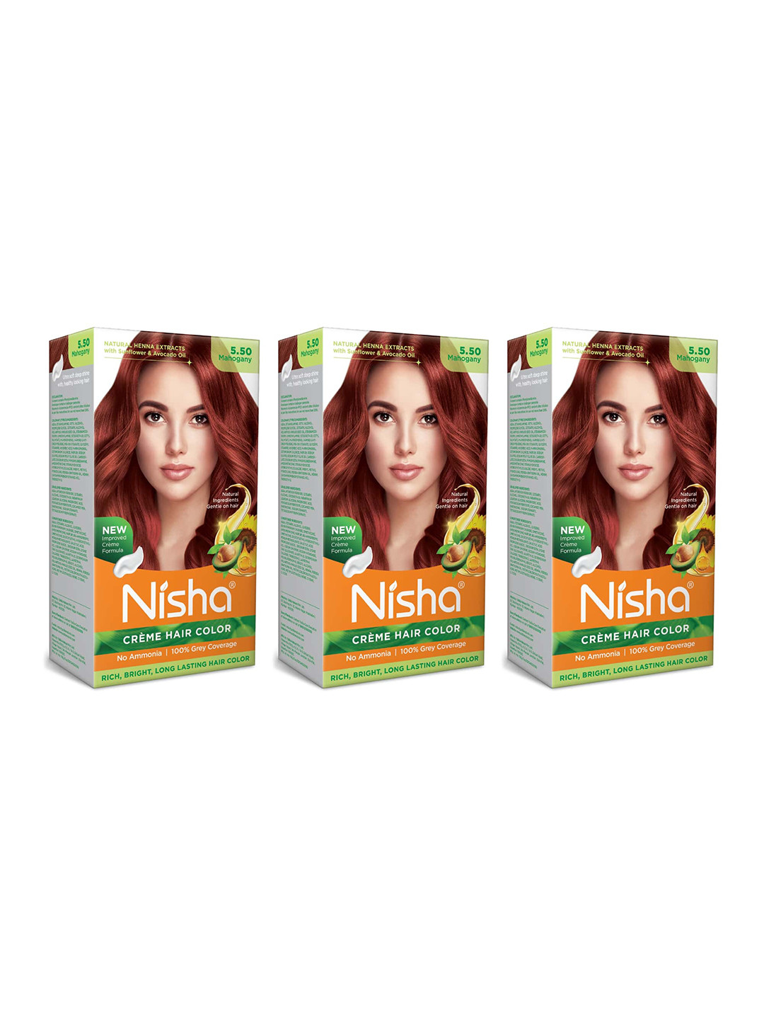 Nisha Pack of 3 Creme Hair Colour 360g - Mahogany
