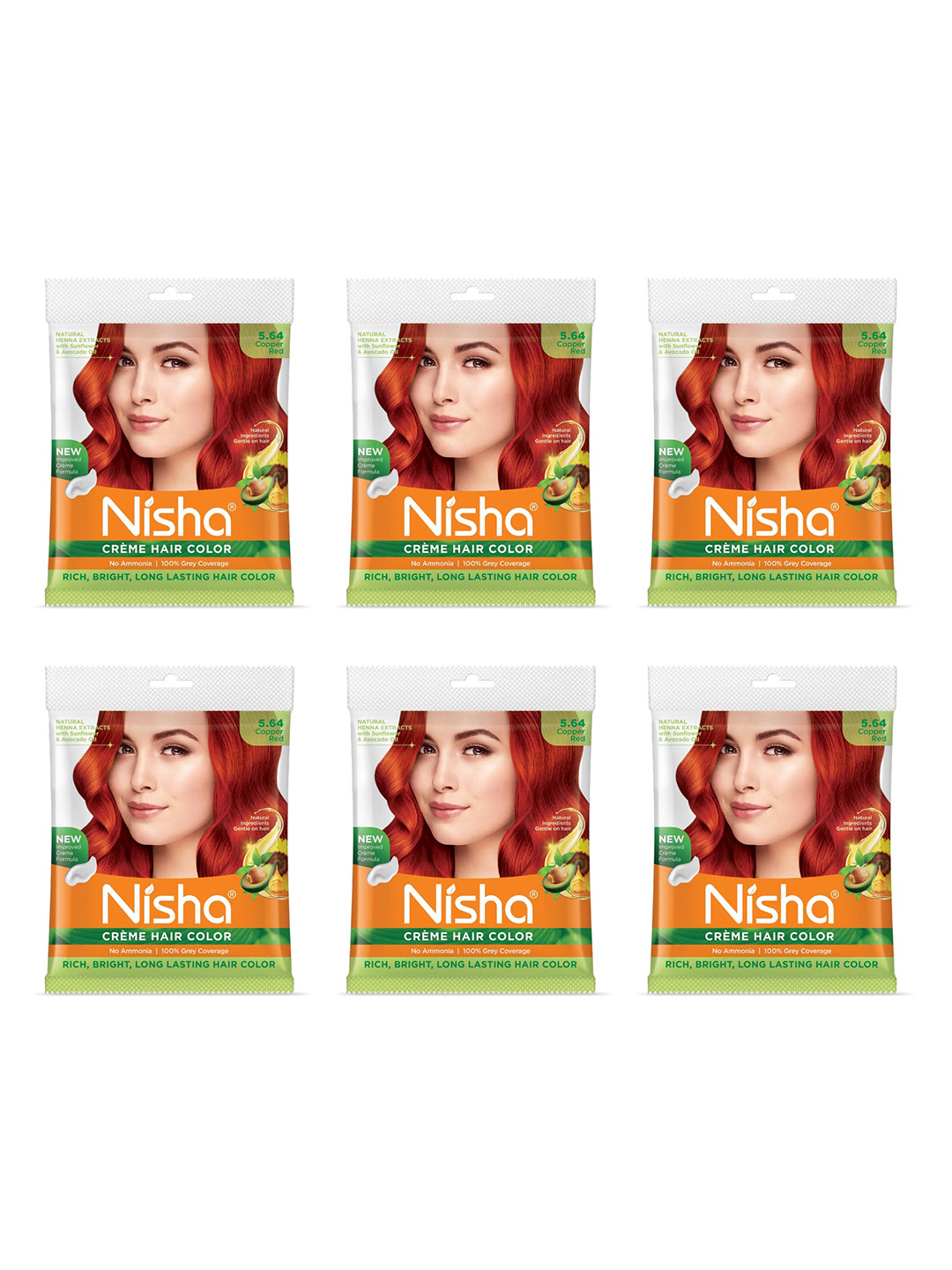 Nisha Pack of 6 Creme Hair Colour 240g - Copper Red