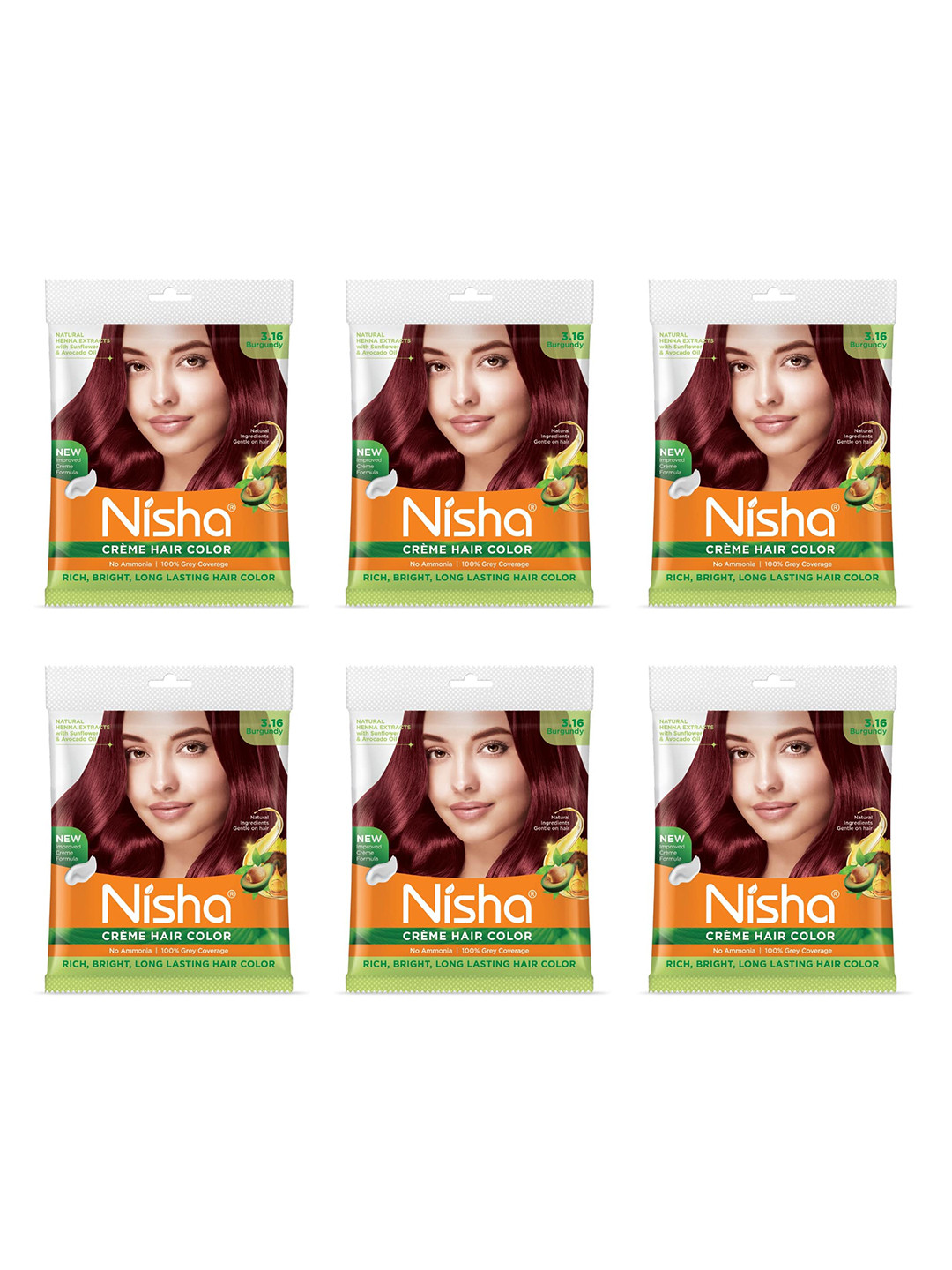 Nisha Pack of 6 Creme Hair Colour 240g - Burgundy