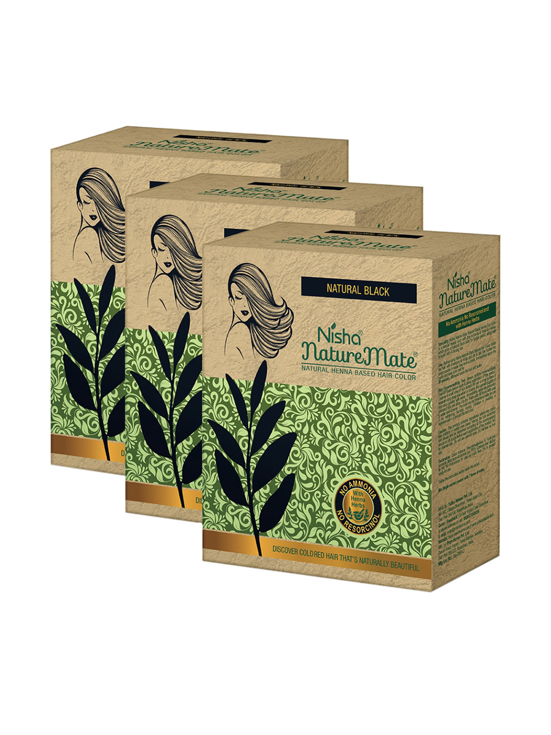 Nisha Pack of 3 Nature Mate Henna Based Hair Colour 180gm - Natural Black