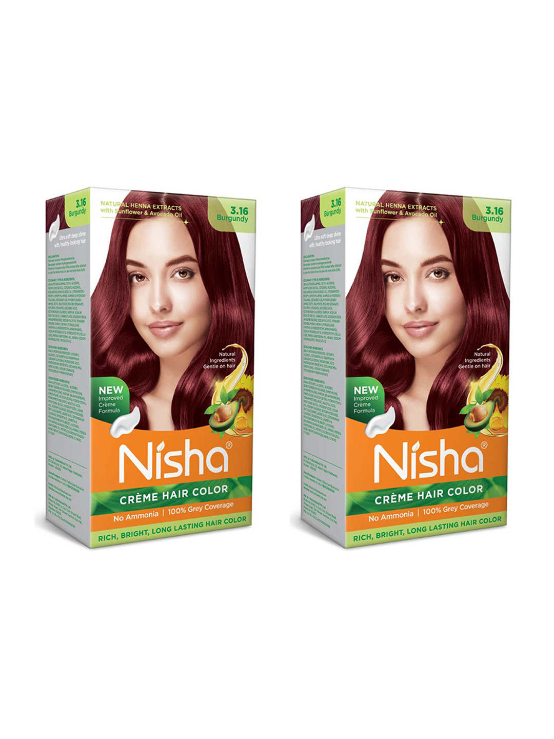 Nisha Pack of 2 Creme Hair Colour 240g - Burgundy