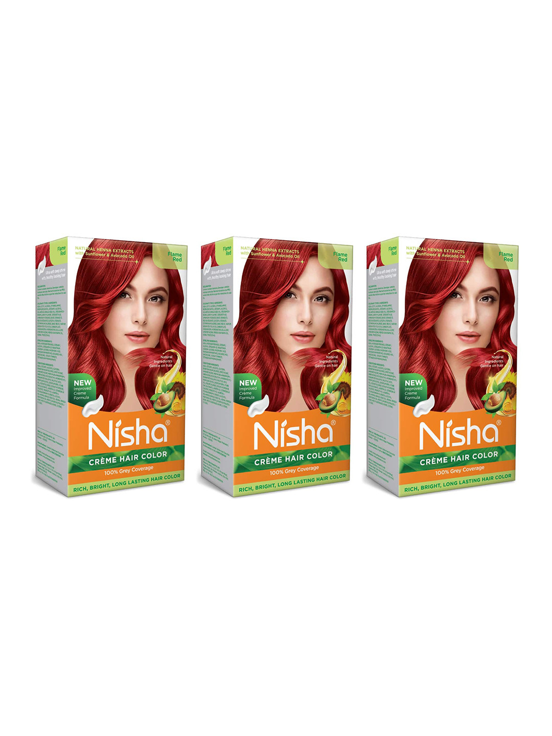 Nisha Pack of 3 Creme Hair Colour 450g - Flame Red
