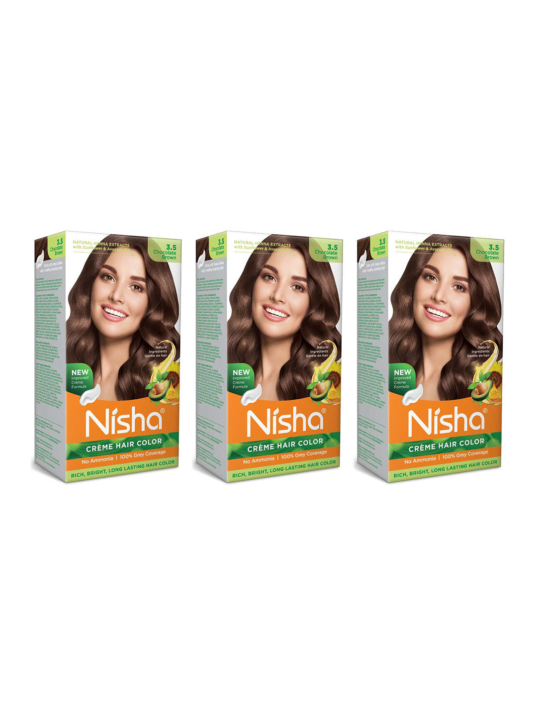 Nisha Pack of 3 Creme Hair Colour 360g - Chocolate Brown