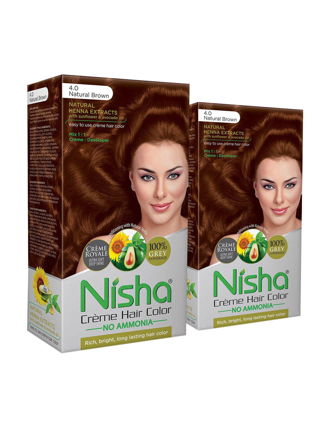 Nisha Women  Pack of 2 Creme Hair Color 120gm each- Natural Brown