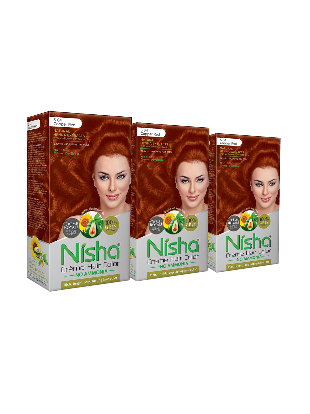 Nisha Unisex Pack of 3 Creme Hair Color 120gm each- Copper Red