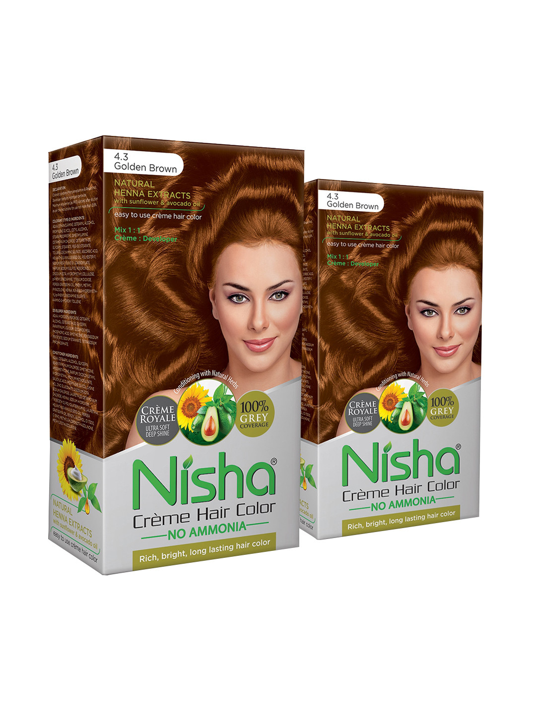 Nisha Unisex Pack of 2 Creme Hair Color 120gm each- Golden Brown