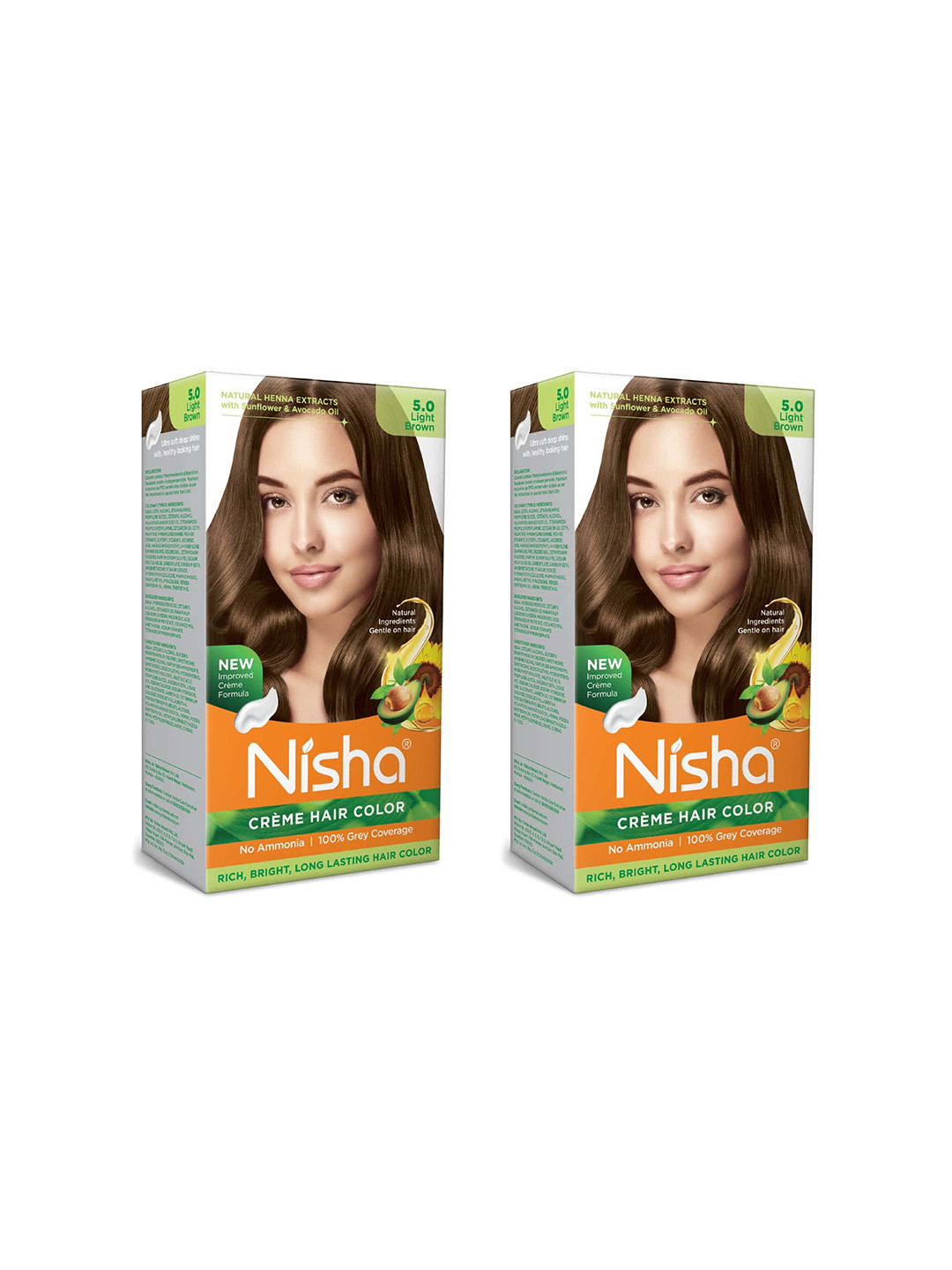 Nisha Unisex Pack of 2 Creme Hair Color 120gm each- Light Brown